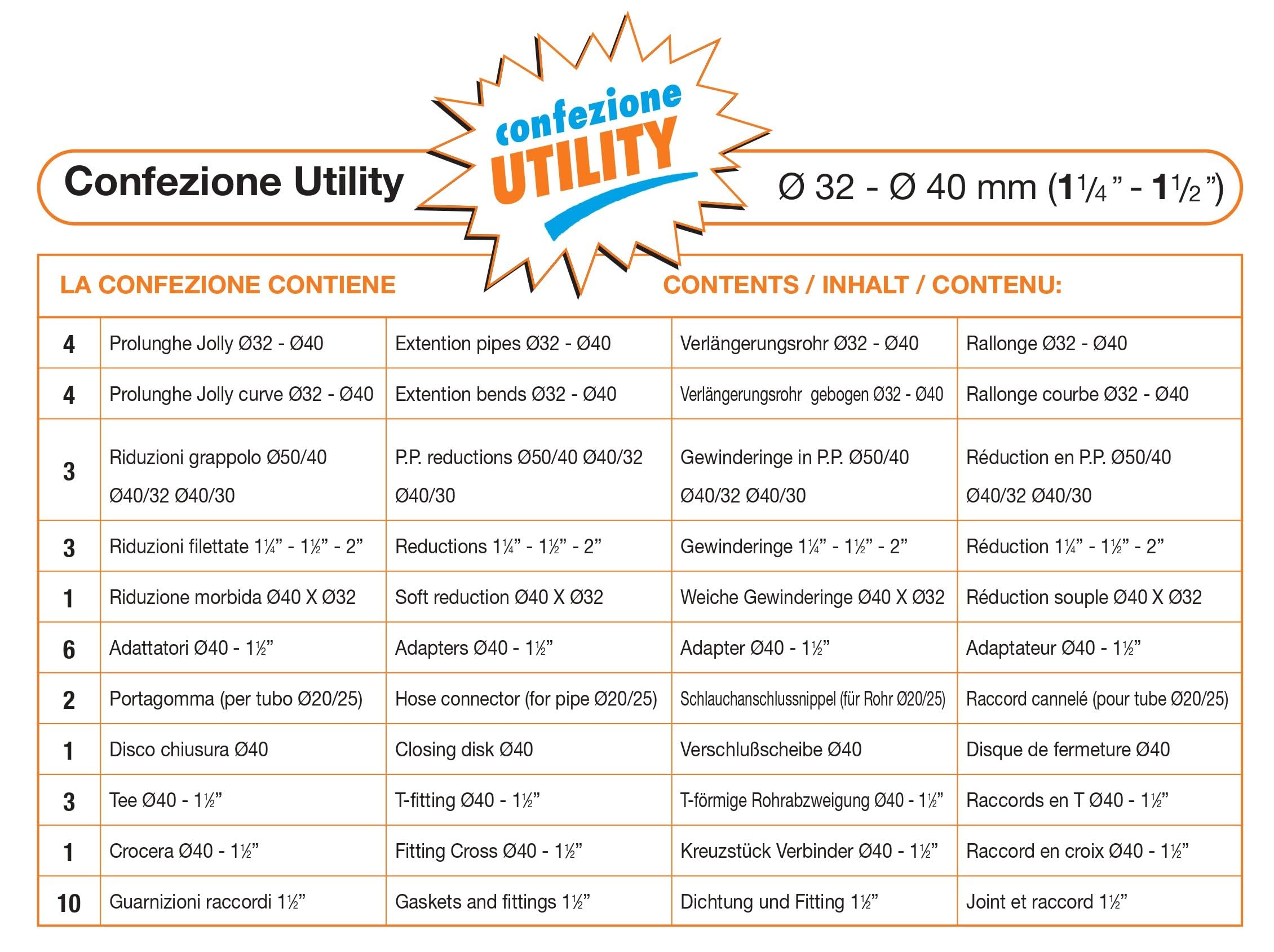 KIT UTILITY ASSORTIMENTO RICAMBI SIFONI LIRA 38 PEZZI ASSORTITI LIRA
