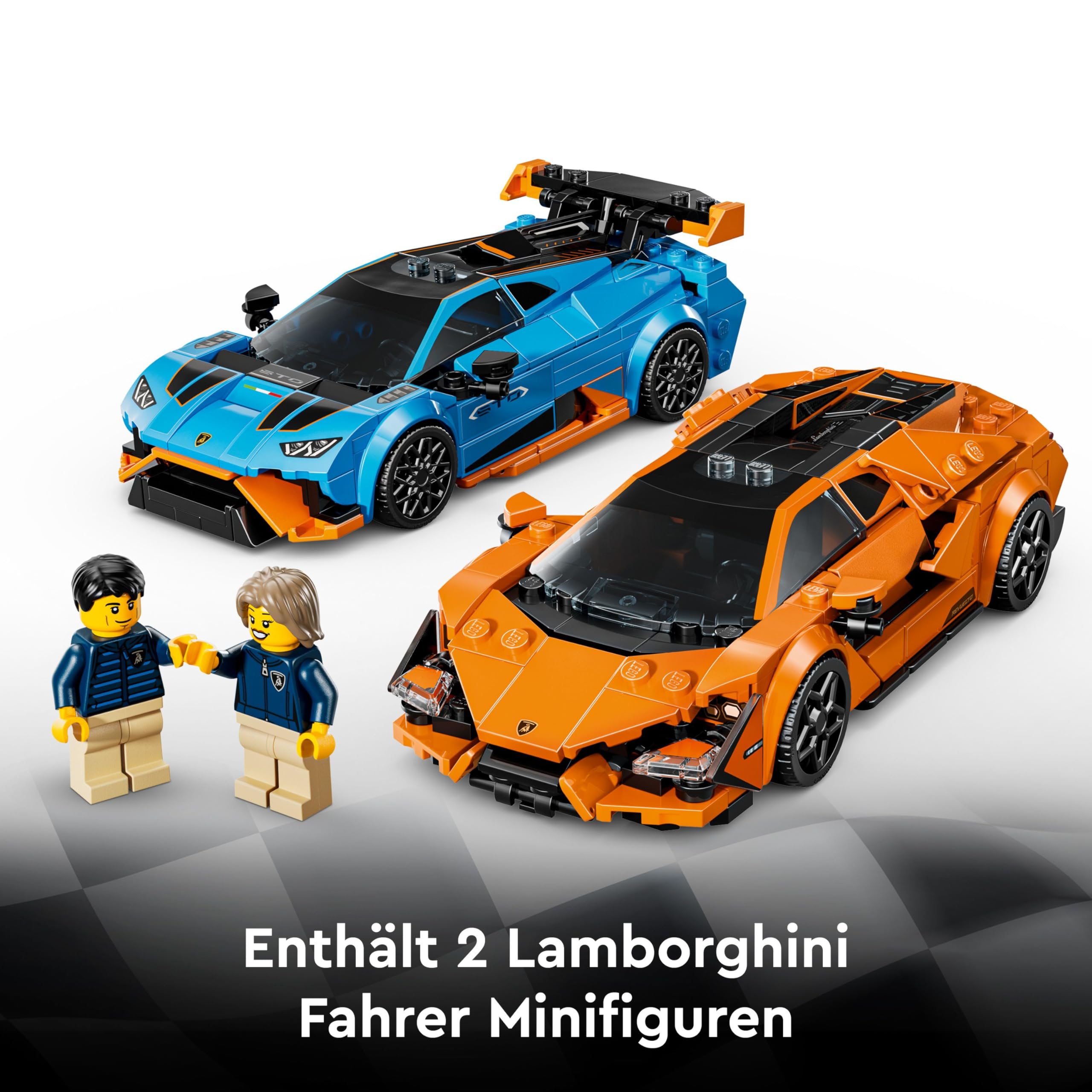 LEGO Speed Champions Lamborghini Revuelto und Huracán STO - Auto Set mit 2 Rennwagen und 2 Fahrer Minifiguren - Spielzeug für Auto Fans - Kreatives Geschenk für Jungen ab 9 Jahren - 77238