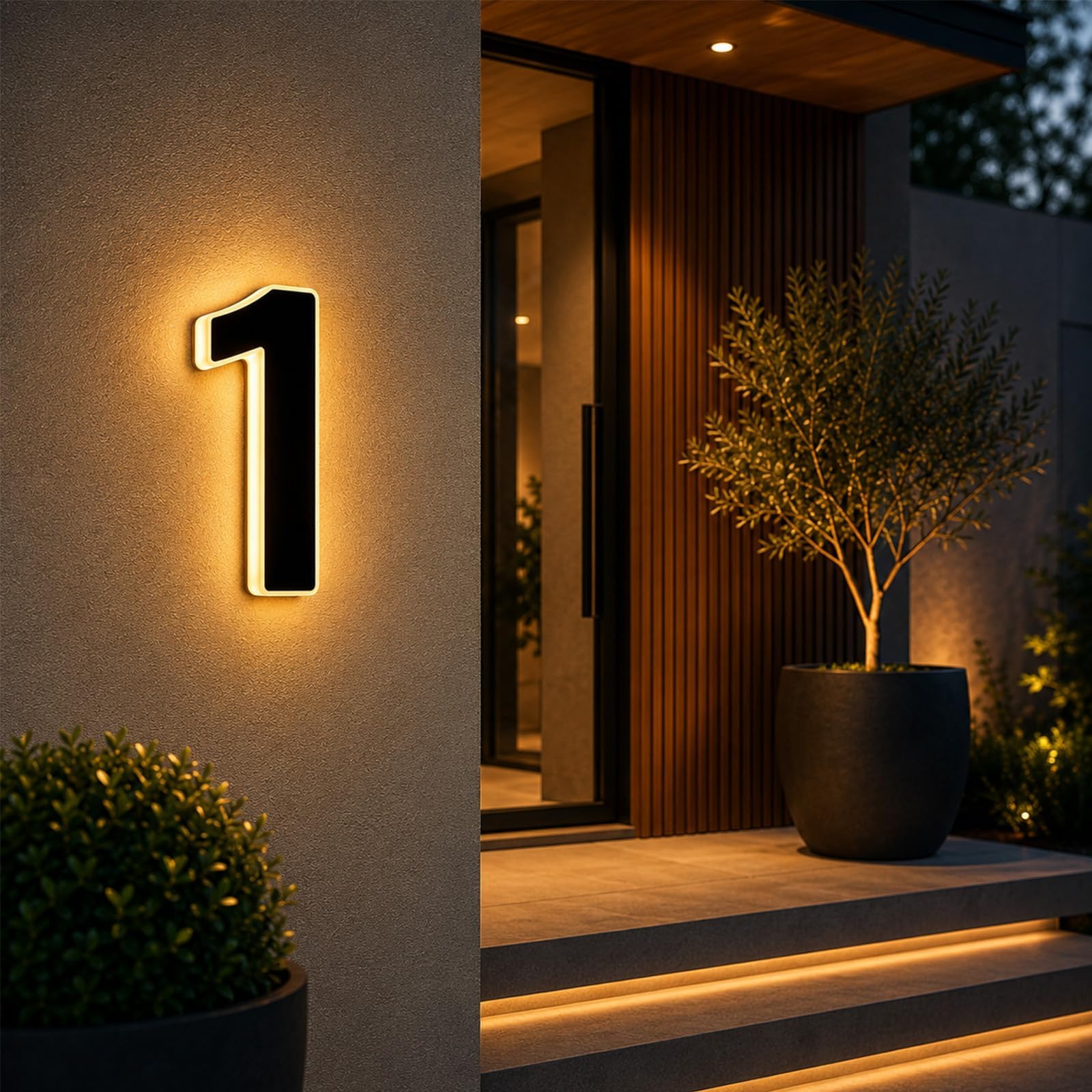 2026 New Solar House Numbers for Outside, LED Illuminated Address Sign, Dusk to Dawn Auto On/Off, IP65 Waterproof Lighted House Numbers, No-Drill Adhesive or Screw Mount for House, Garage, Fence