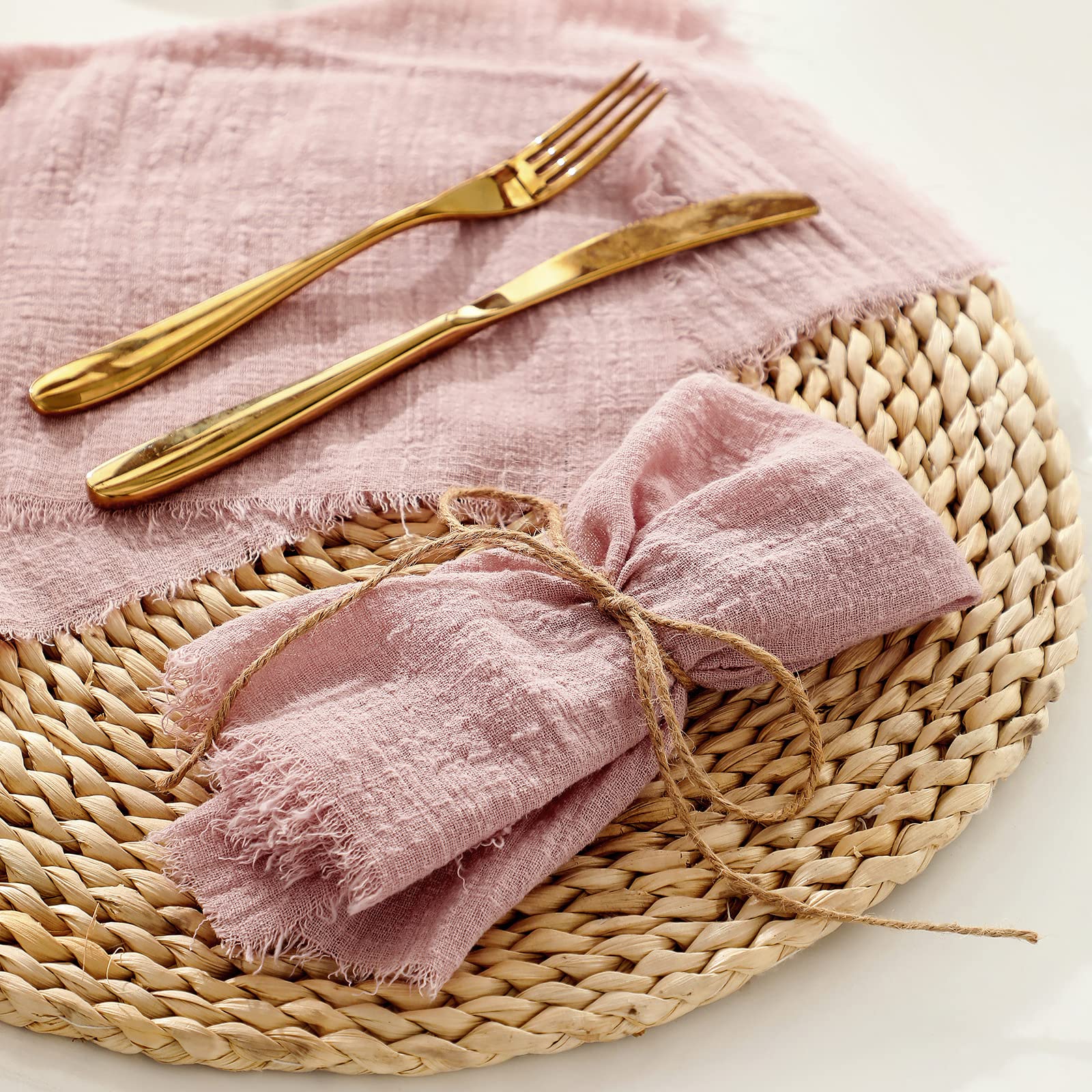 Serviettes En étamine 100% Coton - Lot De 6, 42x42 Cm - Teintes à La Main Style Bohème - Pour Mariage, Repas, Décoration De Table