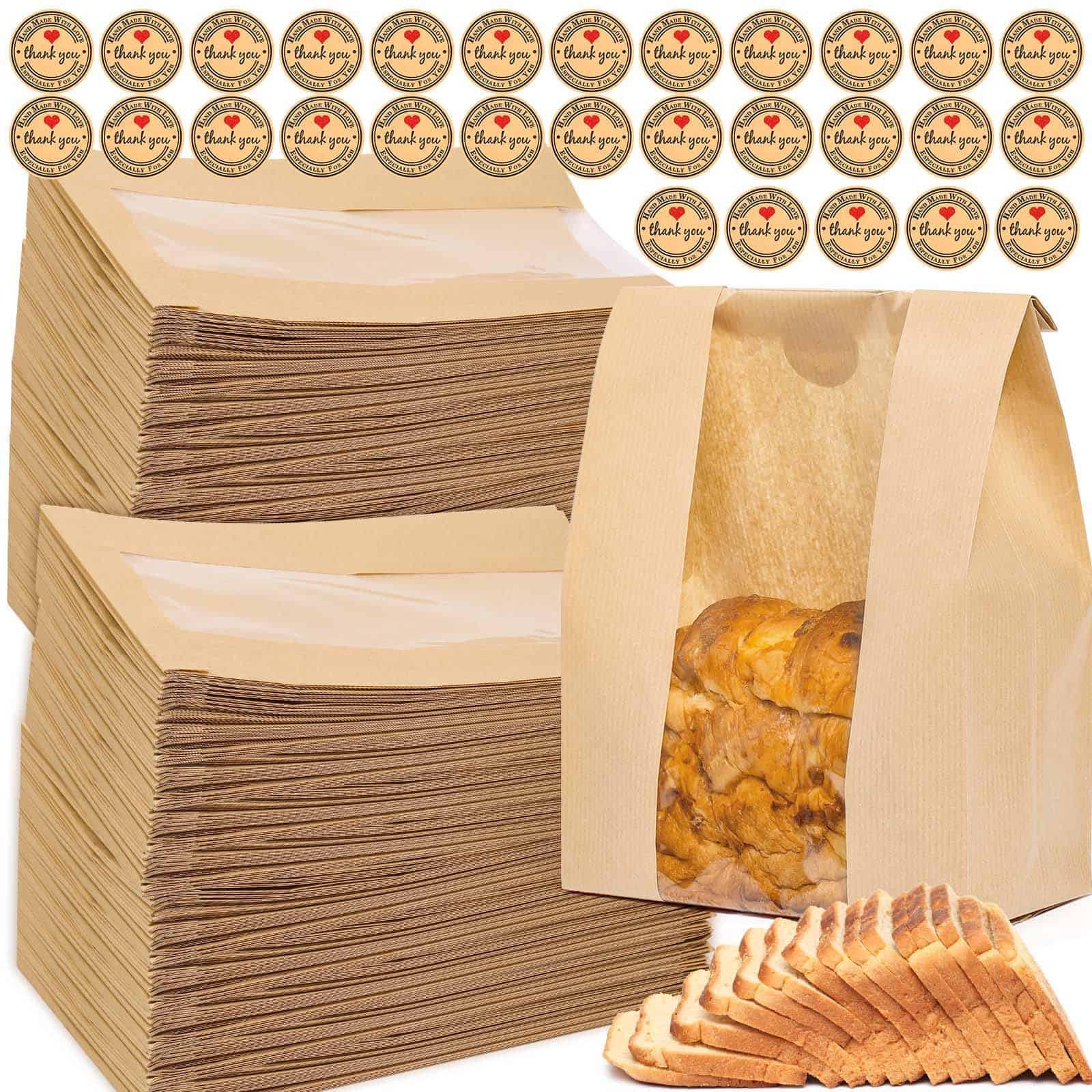 110 bolsas de pan para pan casero con masa madre de ventana, 35 x 21 x 9 cm, bolsas de papel Sublaga con 120 calcomanías de sellado, embalaje y almacenamiento de productos horneados adecuadas para