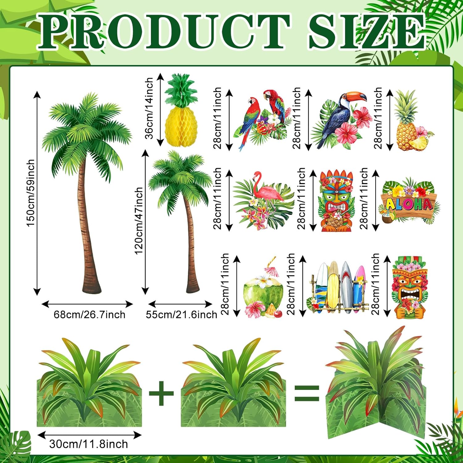 Ceenna 21 Pcs Hawaiian Luau Party Decorations Set Cardstock Paper Hawaiian Flamingo Tiki Parrot Palm Trees Decor Woven Box Honeycomb Pineapple Table Centerpieces for Tropical Jungle Party Supplies