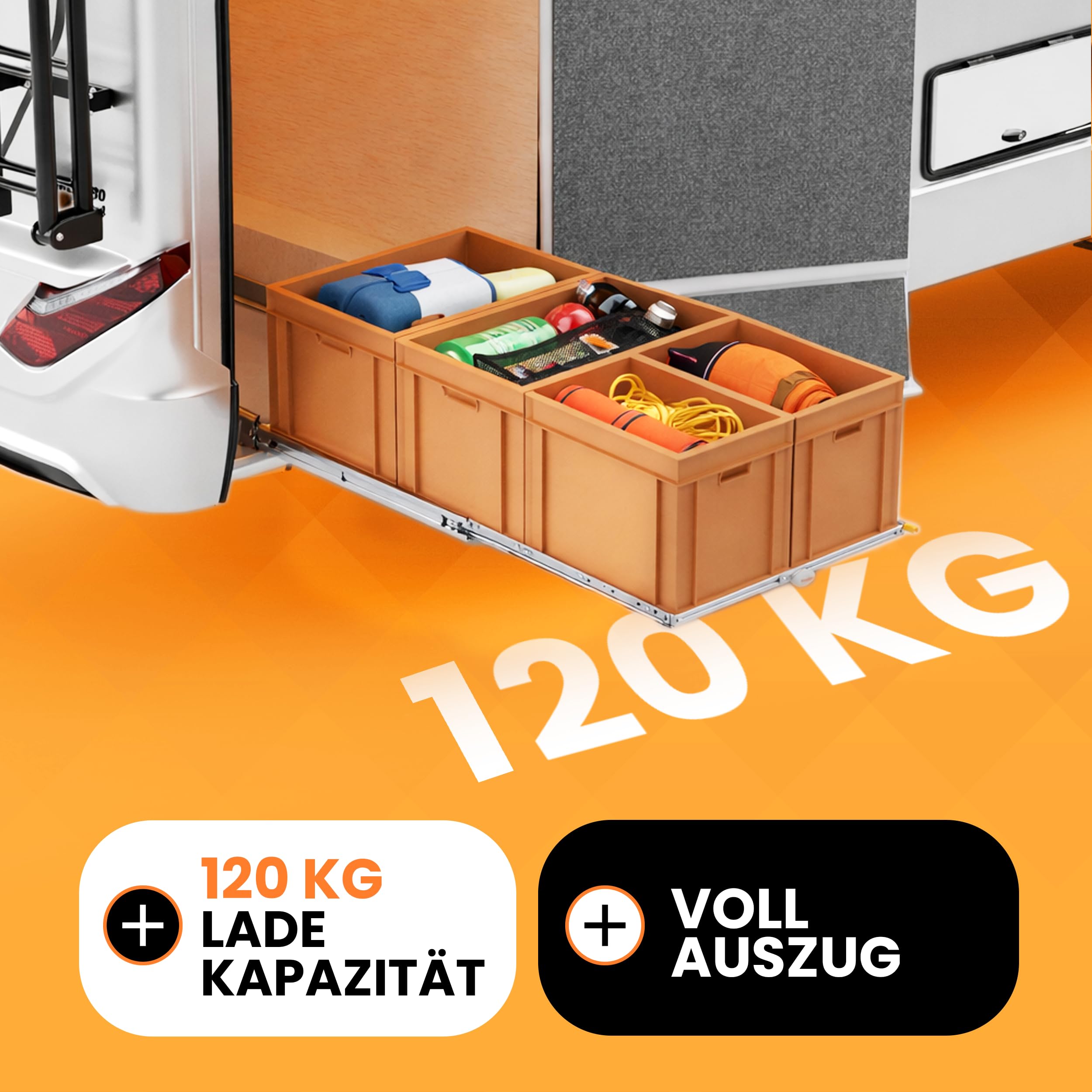 Heckküche-Auszug 120x60 120 kg Vollauszug Stauraum-System für Heckgarage