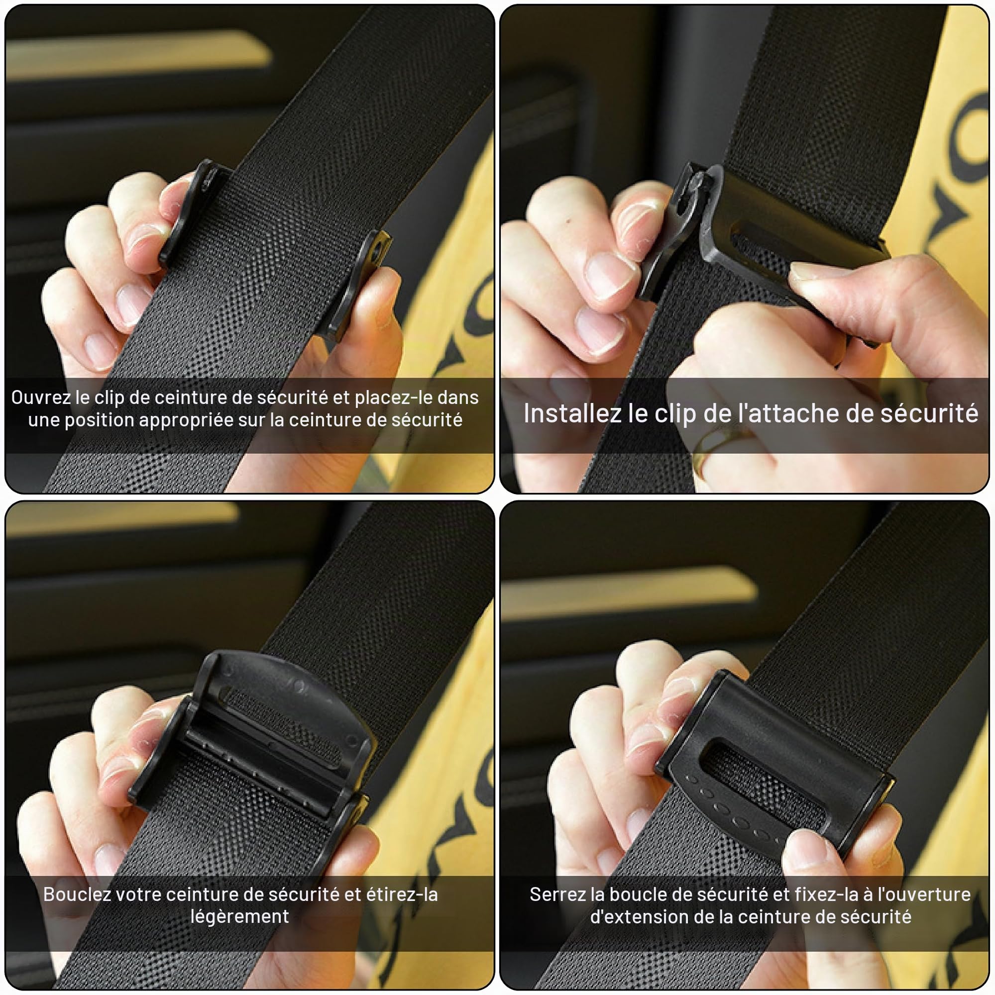 4 Pièces Butée Ceinture de Sécurité Siège Voiture - Pinces Ajusteur Ceinture - Clips pour Se Détendre