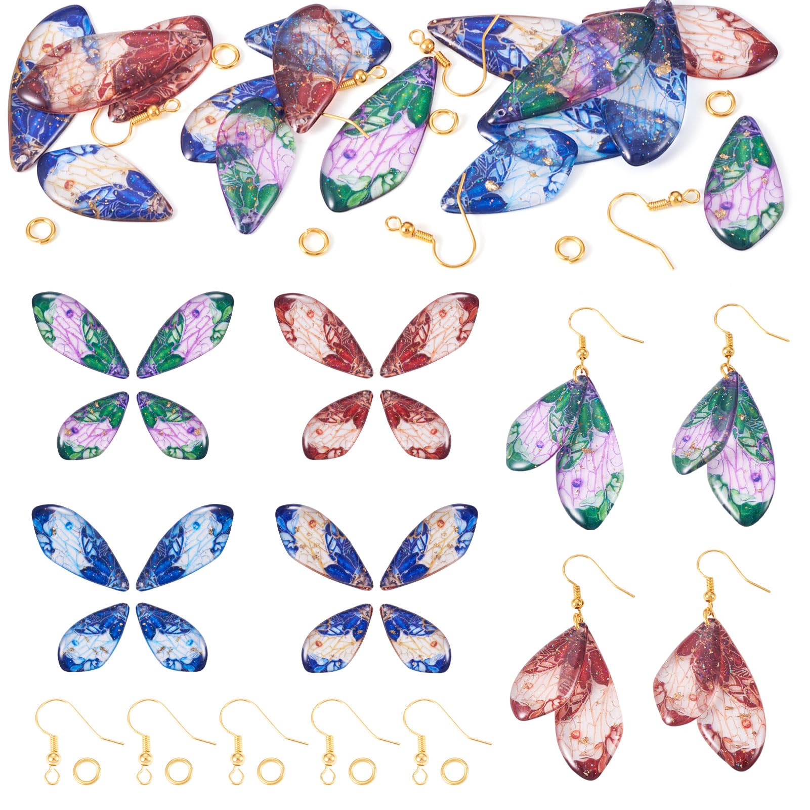 Spritewelry Resin Wing Charms Insect Dragonfly Feather Dangle Charms Butterfly Wing Dangle Pendants Earring Jewelry Kits with Hooks & Jump Rings for Jewelry Making