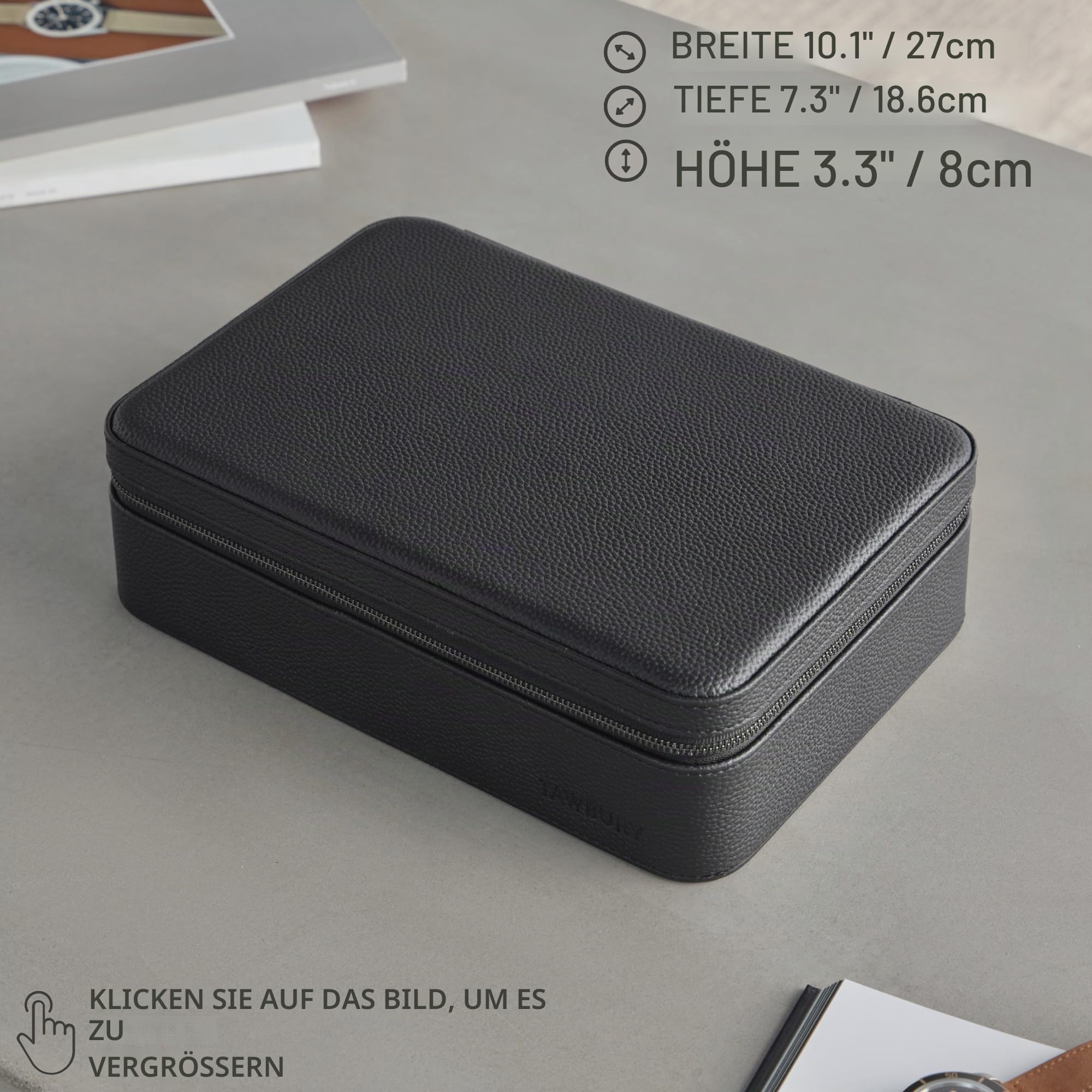 TAWBURY Leder-Uhrenbox mit 8 Fächern – Elegante und sichere Aufbewahrung für Ihre Uhren (Schwarz)