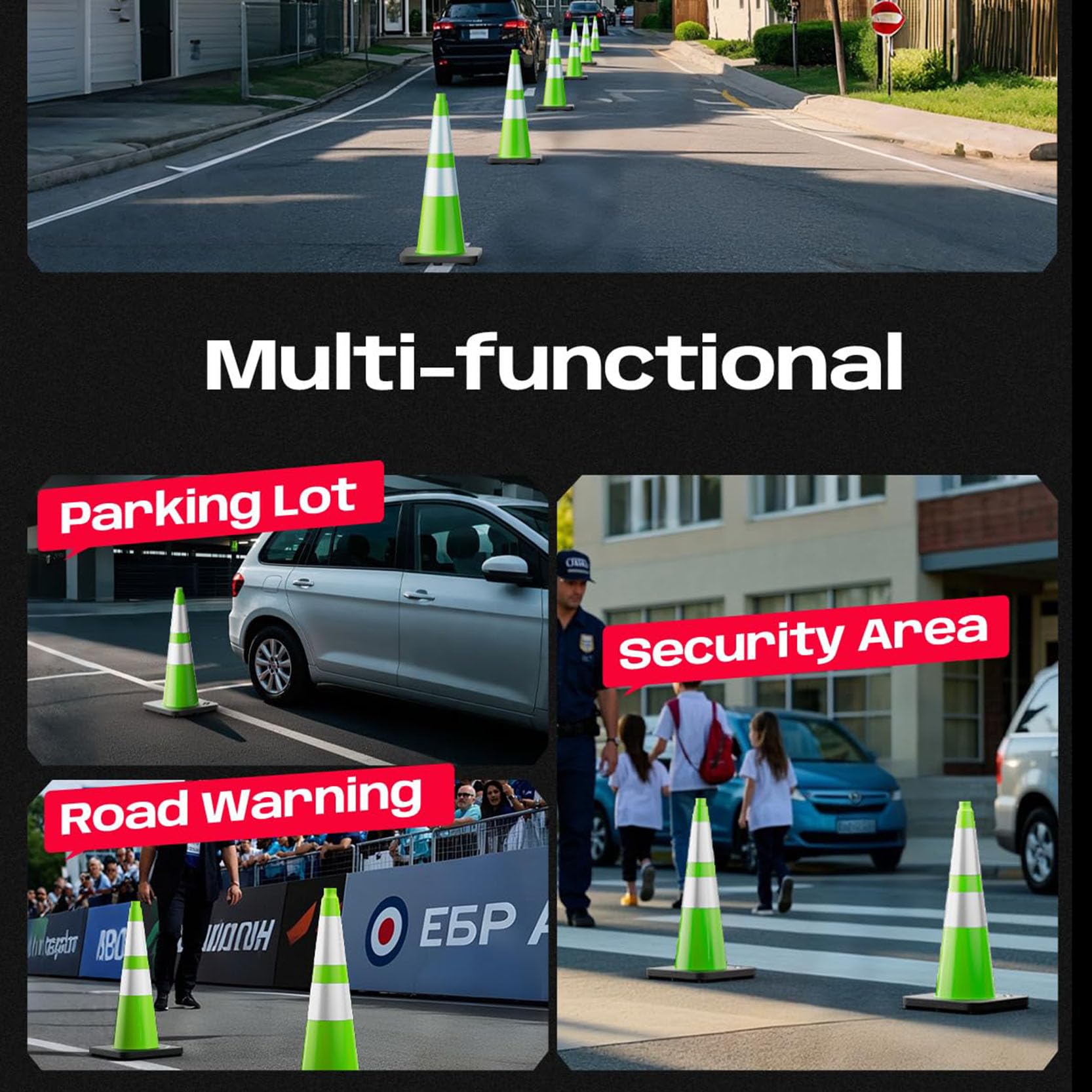 Cône de Signalisation Routière Multifonctionnel À Déploiement Rapide avec Base Robuste,Idéal pour Les Parkings,La Signalisation,Les Chantiers et La Sécurité Routière(Size:30x21x21cm,Color:8pack)