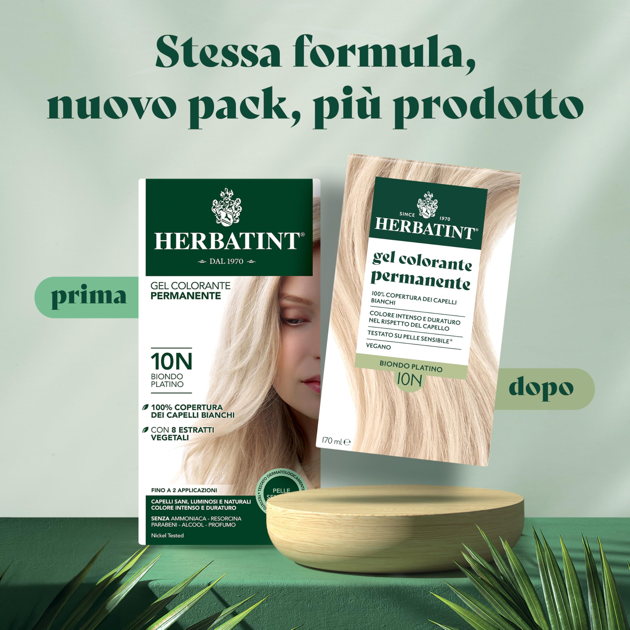 Herbatint Trwały żel do farbowania włosów 10N Platyna Blond - 170 ml | bez amoniaku, 100% białe włosy | dla wrażliwej skóry, z 8 naturalnymi ekstraktami organicznymi