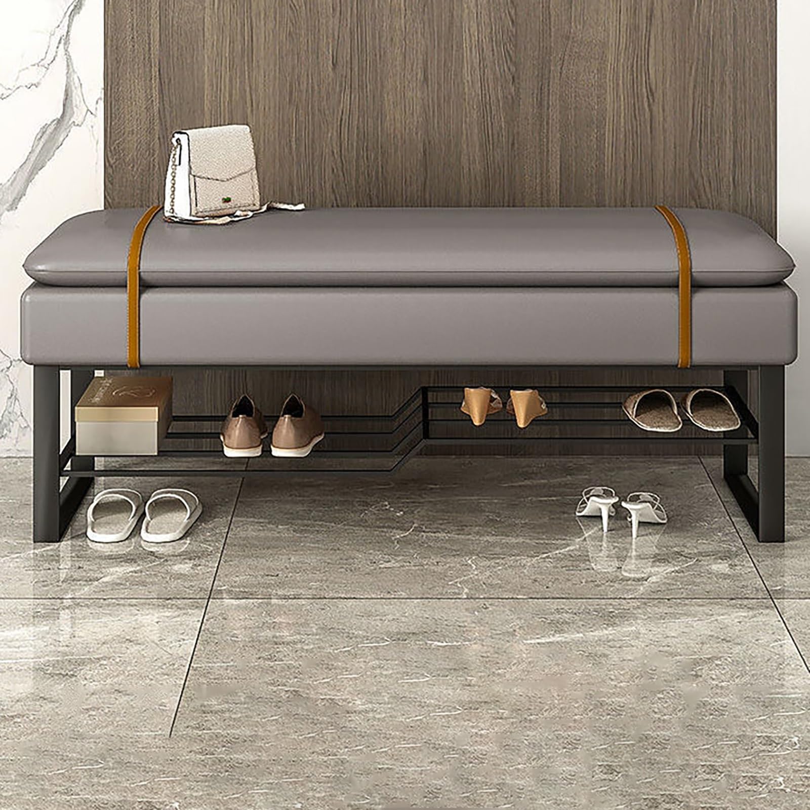 MSHGSKU 2-Tier Storage Bench Shoe Rack for Entryway, End of Bed, or Hallway - Farmhouse Style Foyer Bench with Seat