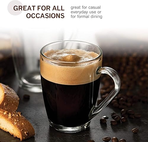 Miniatura 5 de Bormioli Rocco Juego de tazas de café de cristal, (paquete de 6) de 10¾ onzas con mango cómodo, vasos de té para bebidas calientes/frías,