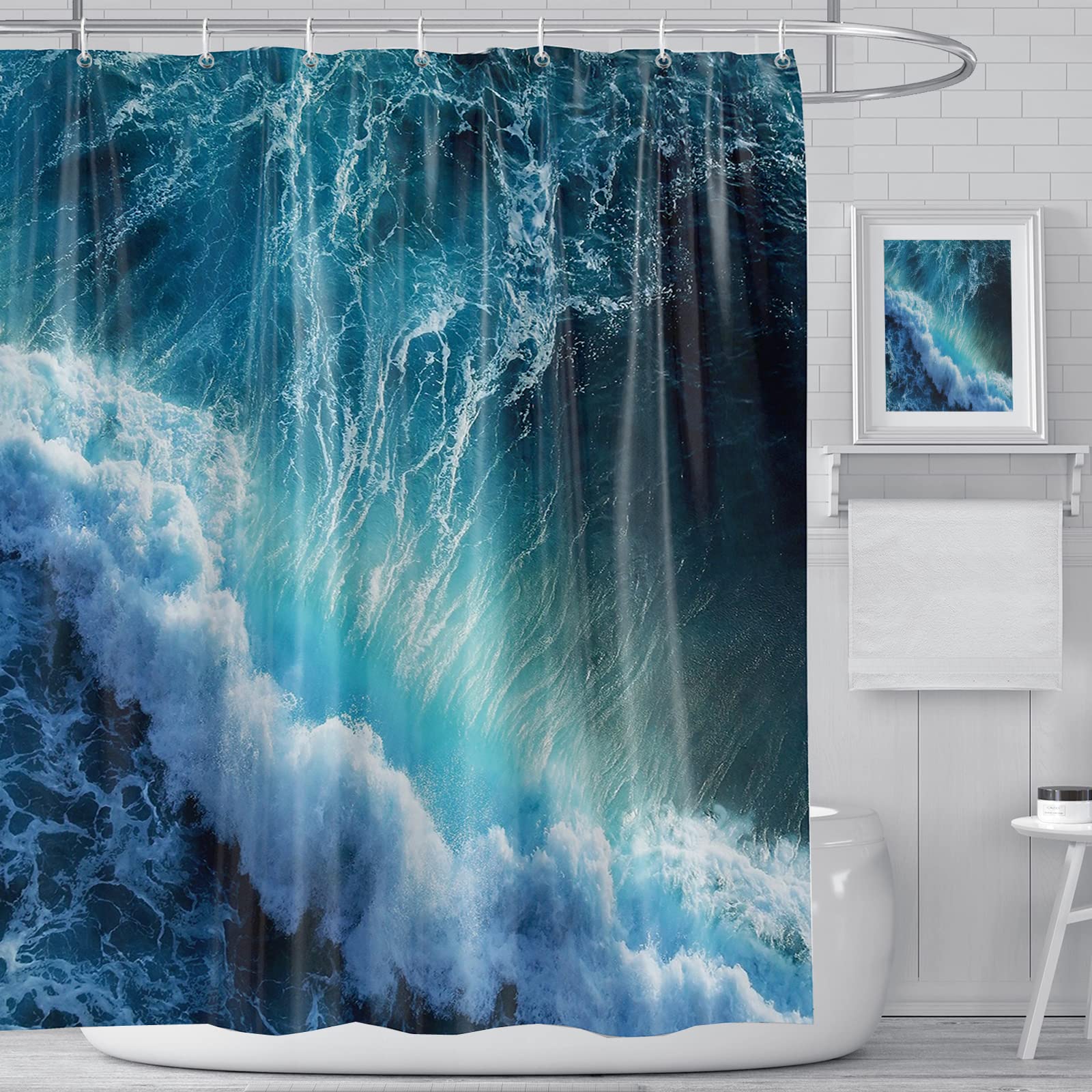Rideau de douche bleu océan 180x180 cm en polyester imperméable