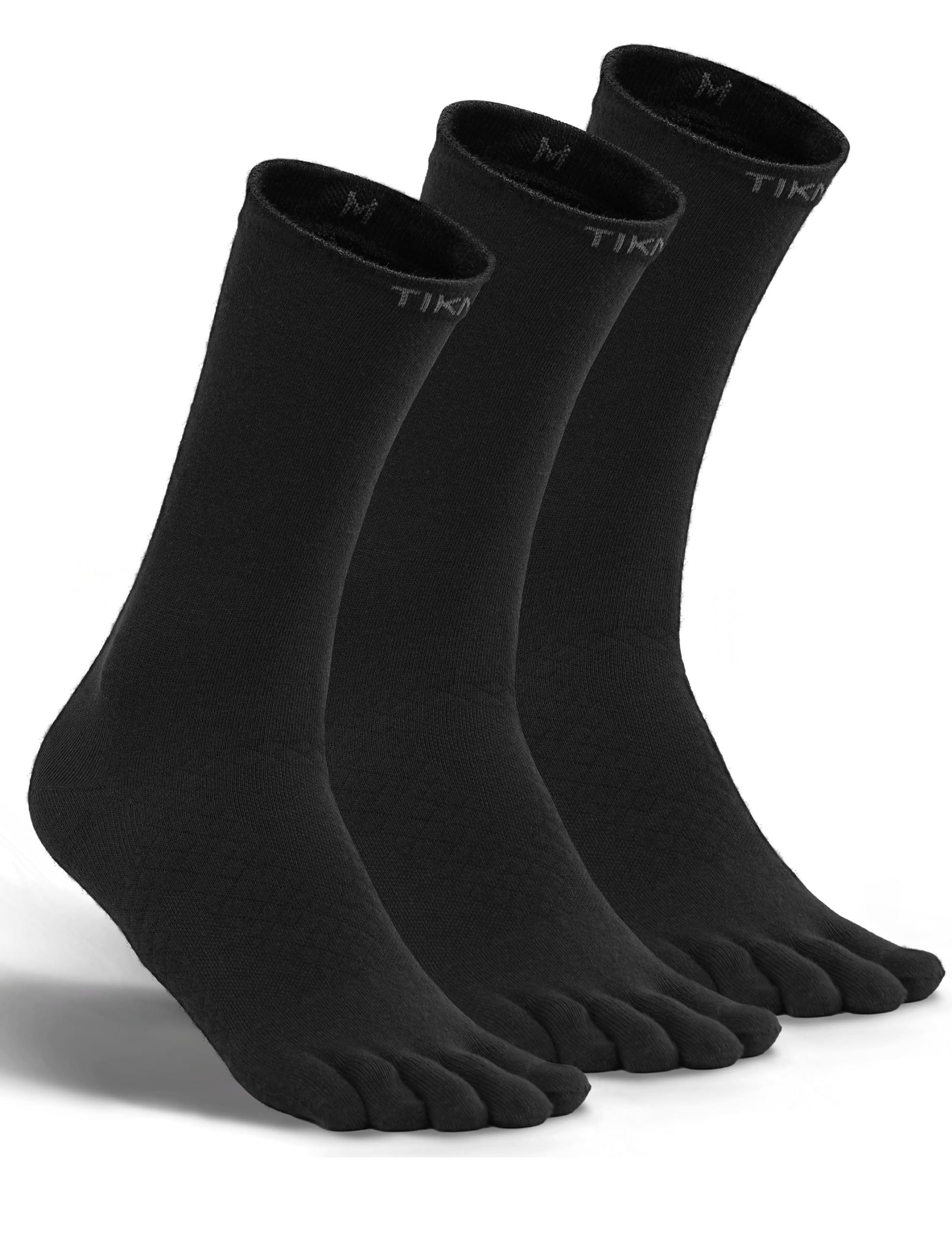 CoolMax Herrensocken, 3er-Pack, Crew-Toe, athletisch, Laufen, Fünf-Finger-Socken, Schwarz, Large
