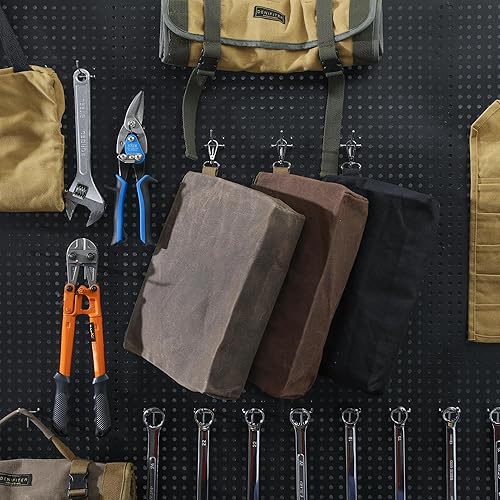 Miniatura 9 de Bolsa de herramientas de lona encerada, bolsa de herramientas resistente con cremallera suave y bolsa multiusos con mosquetón