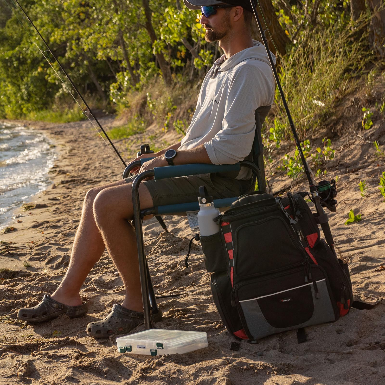 Piscifun Fishing Backpack with 2 Rod Holders & 4 Tackle Boxes, Large Tackle Storage Bag With Rain Cover for Fishing Gear