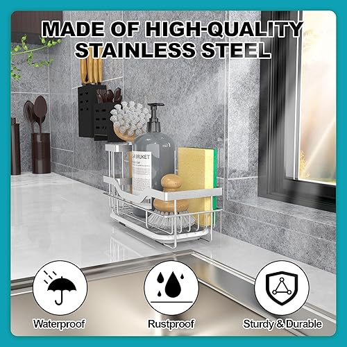 Miniatura 3 de Vanwood Organizador Caddy para Fregadero de Cocina, Soporte de Esponja para Fregadero de Cocina, a Prueba de Óxido, Caddy de Esponja de Jabón para