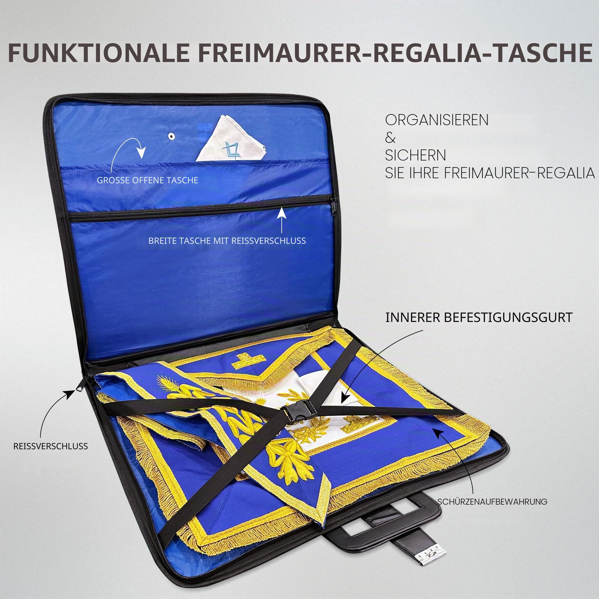 THE MASONIC COLLECTION – Weiche Freimaurer-Hülle im Stil einer großen Aktentasche – Aus Kunstleder – Wasserabweisend – Freimaurer-Geschenk für Männer