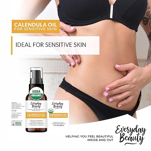Miniatura 5 de Aceite orgánico de caléndula para pieles sensibles - Bomba de 2 fl oz - Certificado USDA 100% natural a base de plantas, aceite ligero y sin