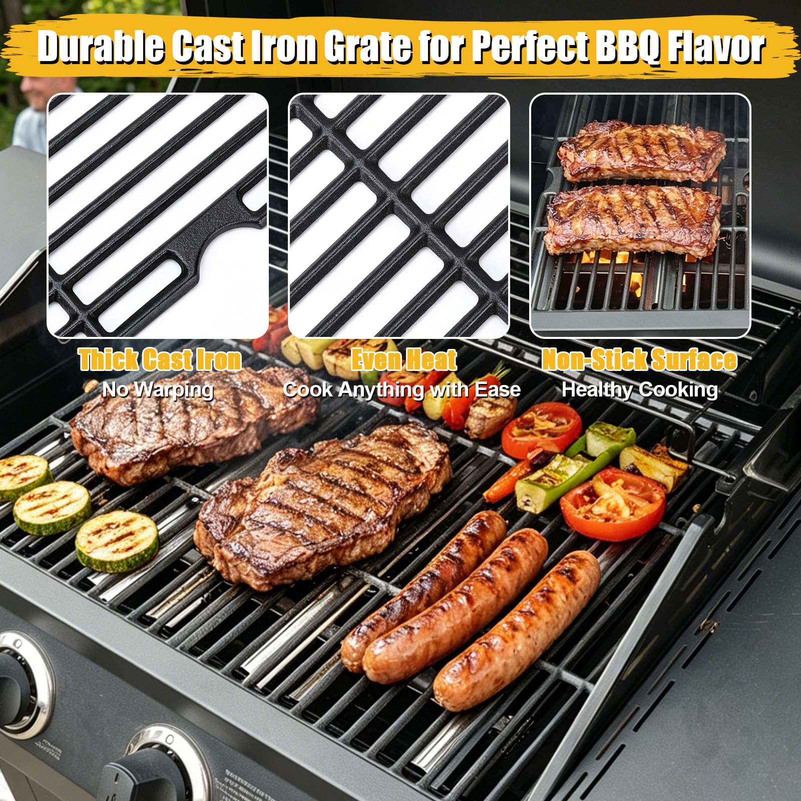 GFTIME 41,9 x 54,6 cm Emaillierter Gusseisen Grillrost Ersatz für Tepro Toronto, Aktiva Angular, EL Fuego Montreal, Taino Hero XL Holzkohle Grill, Gusseisen Grill Rost Ersatz, 2 Stück Grillzubehör