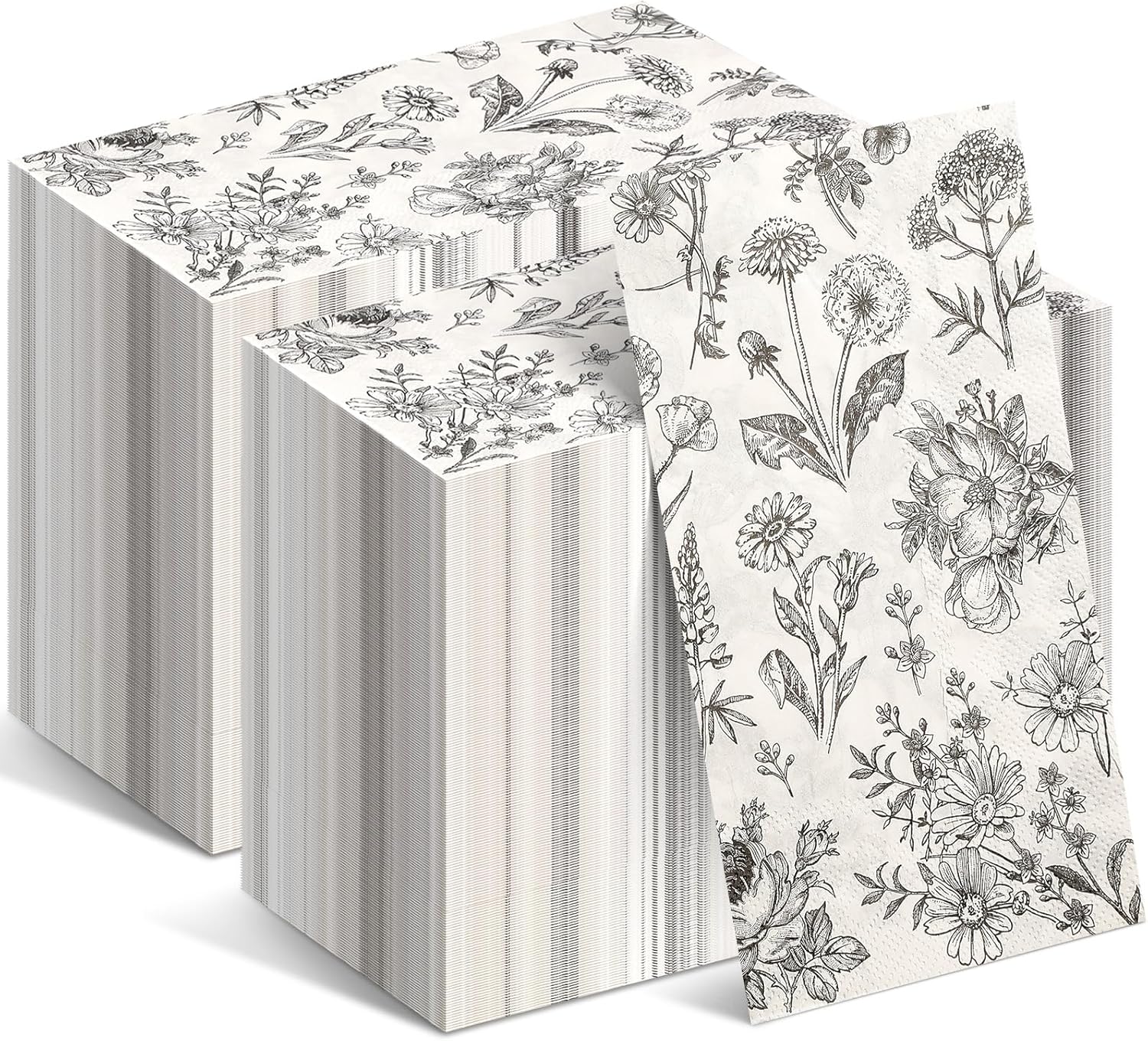 Tatuo Floral Paper Napkins Disposable Black and White Floral Napkins Vintage Flowers Guest Hand Towels for Bathroom Wedding Birthday Tea Luncheon Dinner Party Supplies(200 Pack,13 x 15.8 Inch)