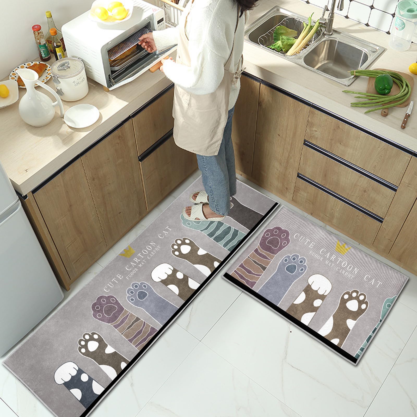 Tapis de cuisine lavables anti-fatigue antidérapants absorbants d'eau 40 x 120 cm Lot de 2