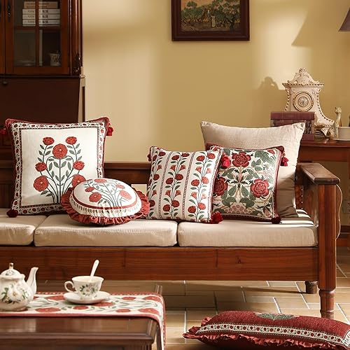 Miniatura 2 de bilin gaier Juego de 4 fundas de almohada de flores silvestres rojas, diseño floral, decoración rústica, de terciopelo, fundas de cojín para sofá,