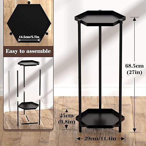 Miniatura 6 de SUEH DESIGN Soporte de 2 niveles para interiores y exteriores, soporte de metal resistente para plantas de flores, soporte de esquina para plantas,
