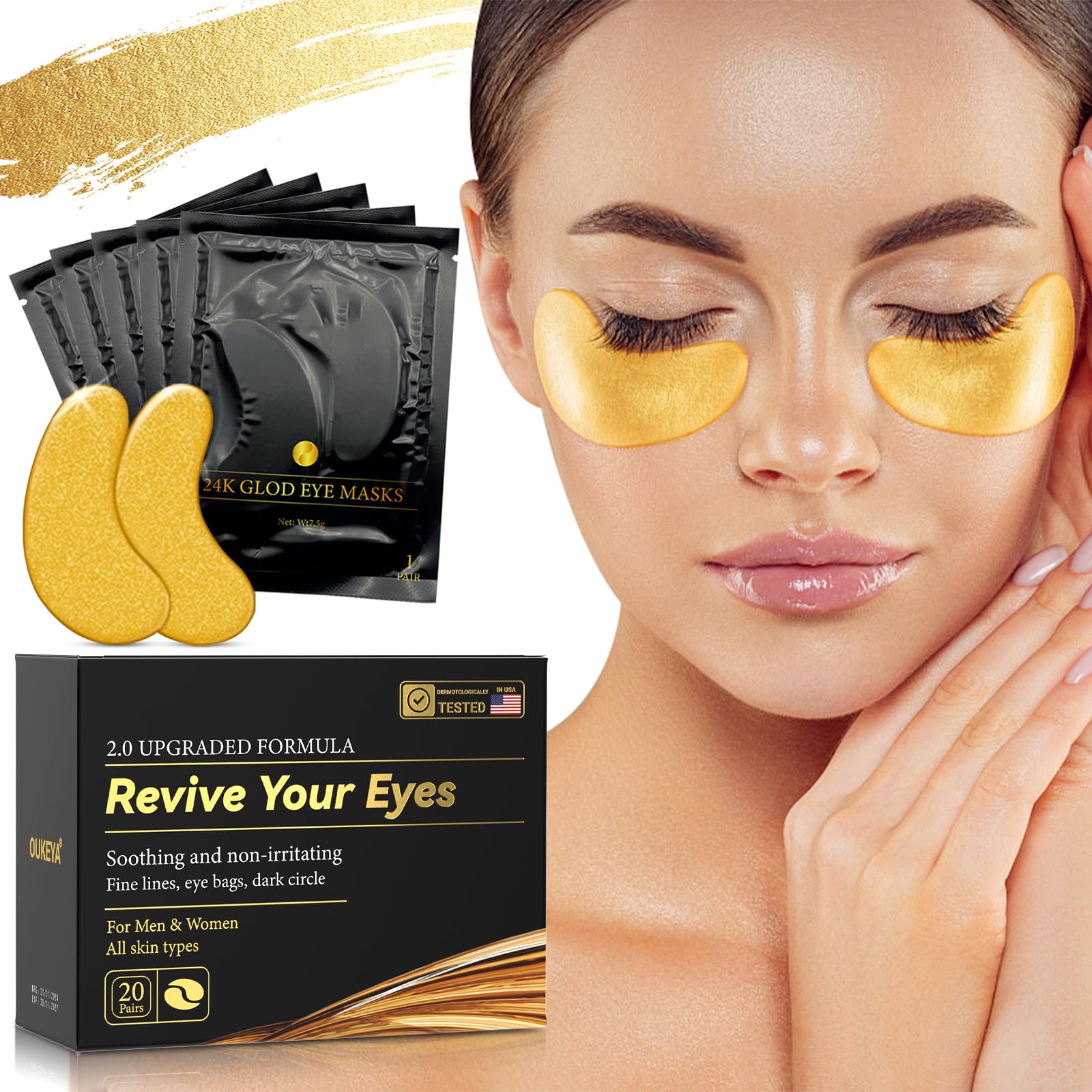 DMEODG Gold Eye Patches for Dark Circles and Puffy Eyes, Cooling Eye Masks for Eye Bags?-20 Pairs