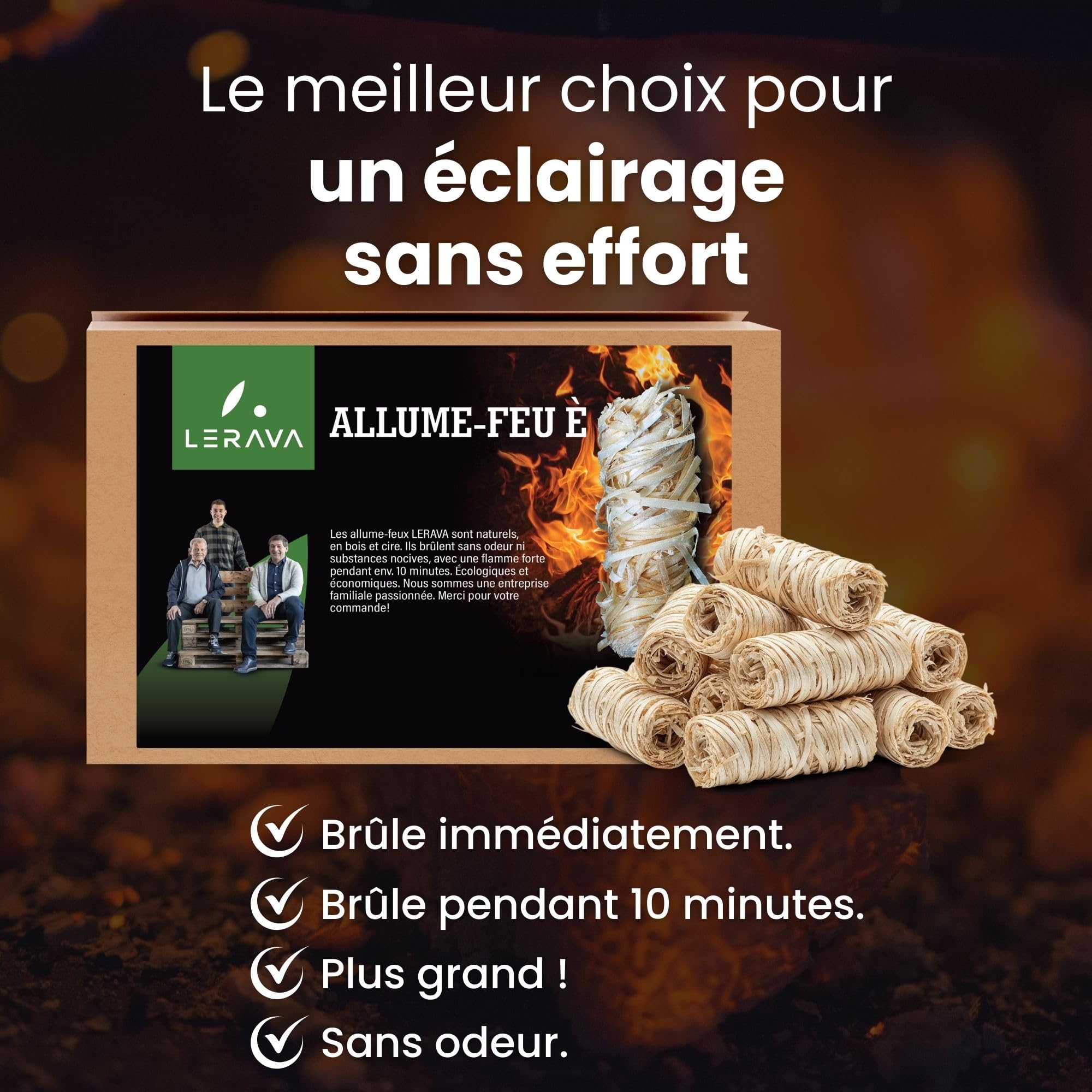 LERAVA® Allume-feu Laine de Bois (5 kg ≈ 400 pièces) – Allume-feu cheminée Naturel – Longue Flamme & Combustion sans Odeur – Écologique & Durable – Idéal pour poêle, Barbecue & Foyer