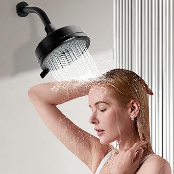 Rainfall Shower Head High Pressure 3-Spray Anti-Clogging Nozzles Touch Clean Adjustable for Bathroom Showerhead (5 Inch Matte Black)