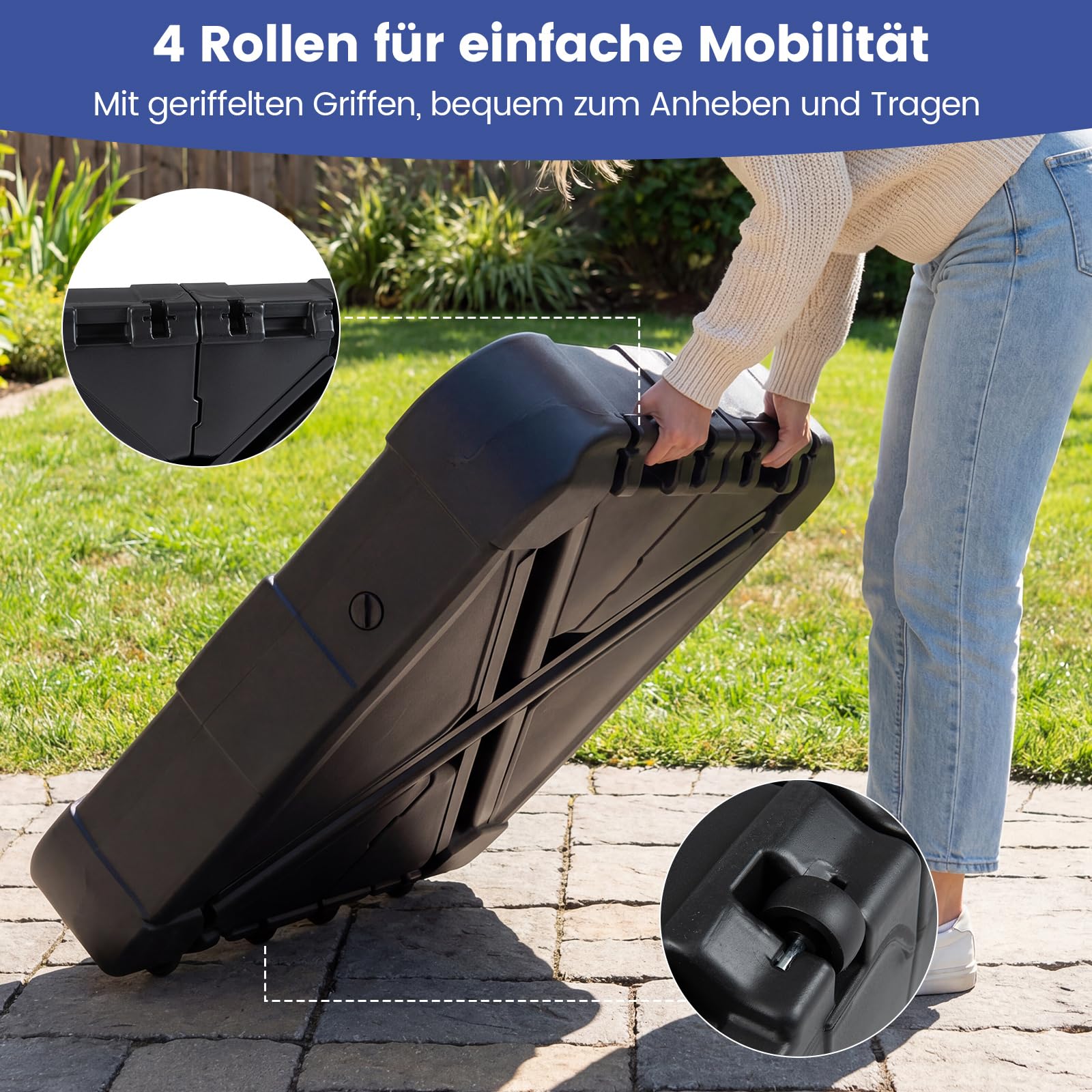 COSTWAY Sonnenschirmständer mit Rollen, 170kg, befüllbar, rollbar, Schirmständer für große Ampelschirme, Ampelschirmständer für Garten, Terrasse