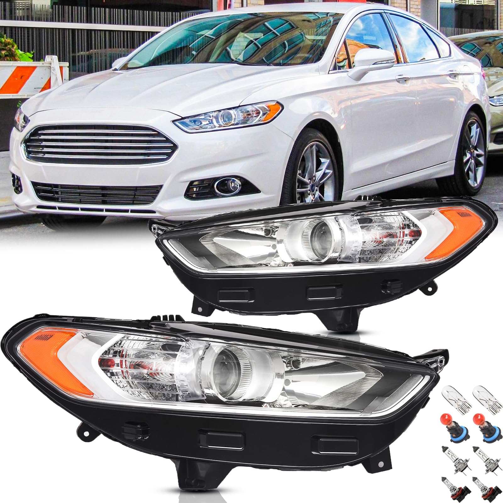 SAFAUTOPARTS Headlights Pair with Bulbs