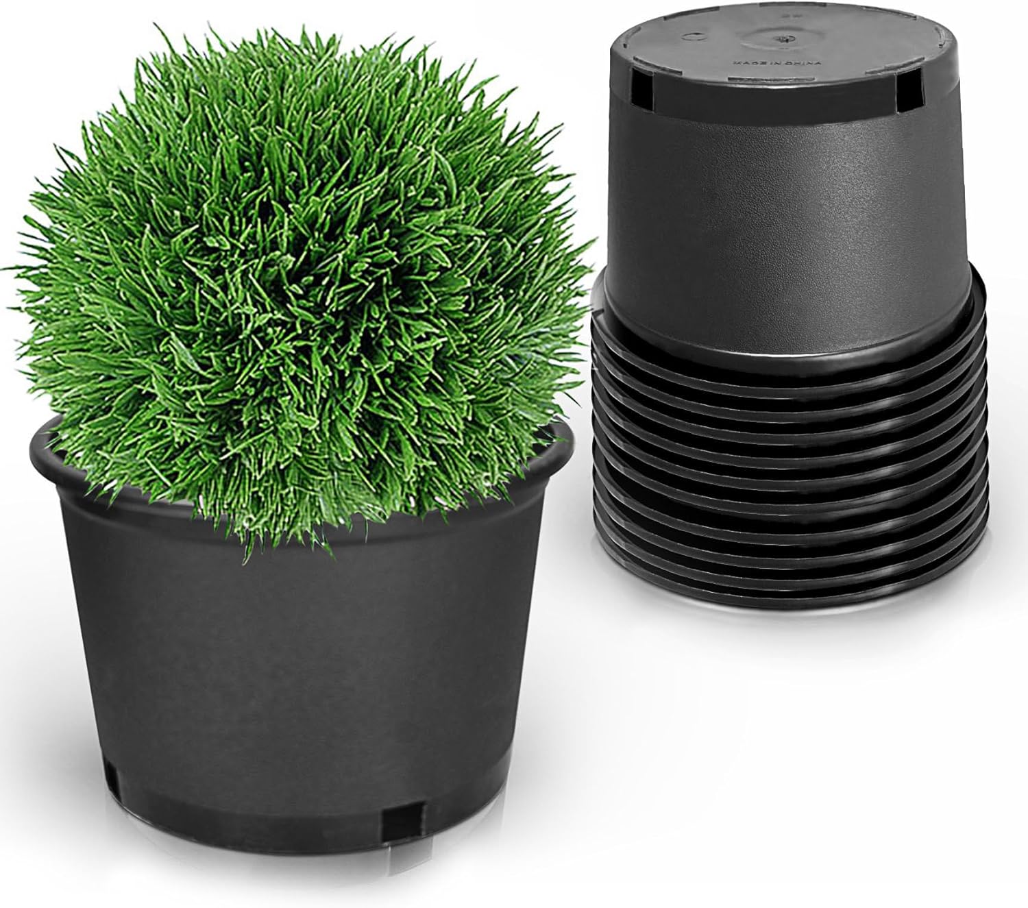10-Pack 1.2 Gallon Round Planter Nursery Pots, Flower Plant Container Injection Molded Plastic Nursery Pots Gardening Pot for Indoor Outdoor Vegetables, Succulents, Black