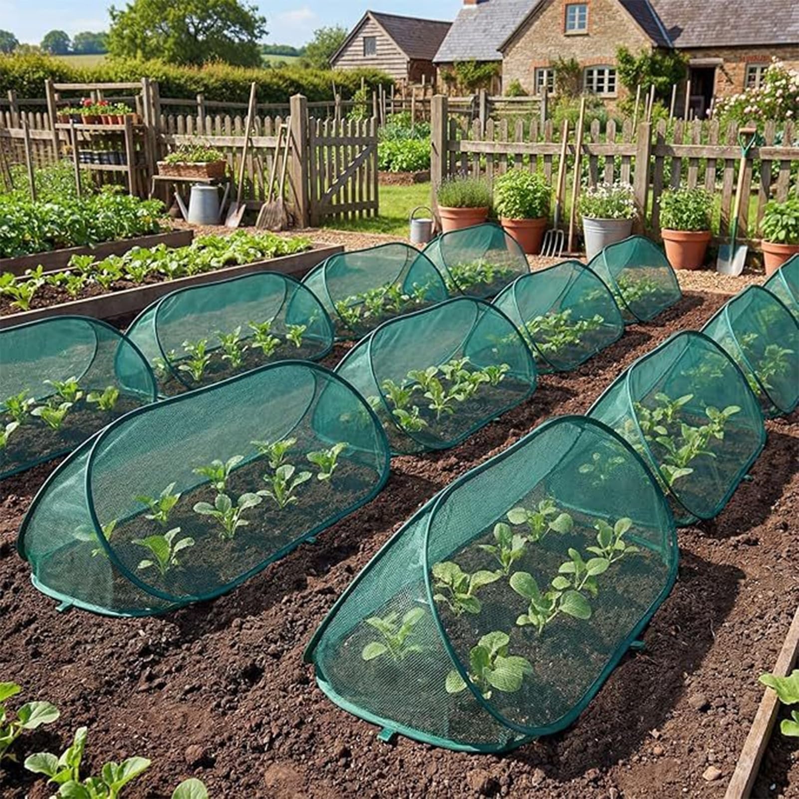 Lot de 2 filets de protection pop-up pour plantes - 100 x 40 cm - Couverture surélevée en maille fine avec piquets - Cage à légumes pliable pour semis
