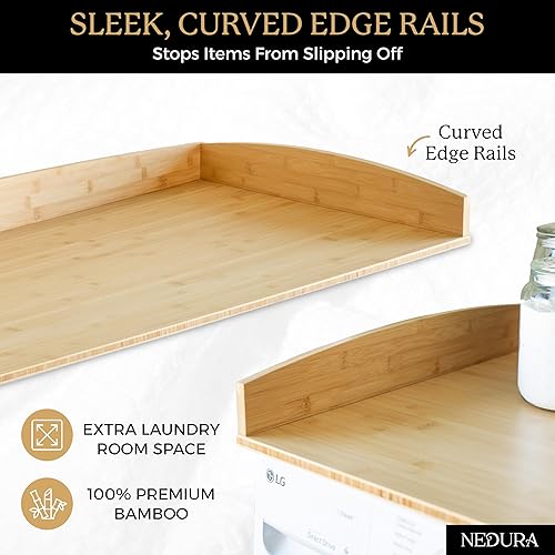 Miniatura 5 de Nedura Encimera de lavadora y secadora para lavadora con almohadillas antivibración y rieles de borde curvo, encimera de lavandería de bambú, parte