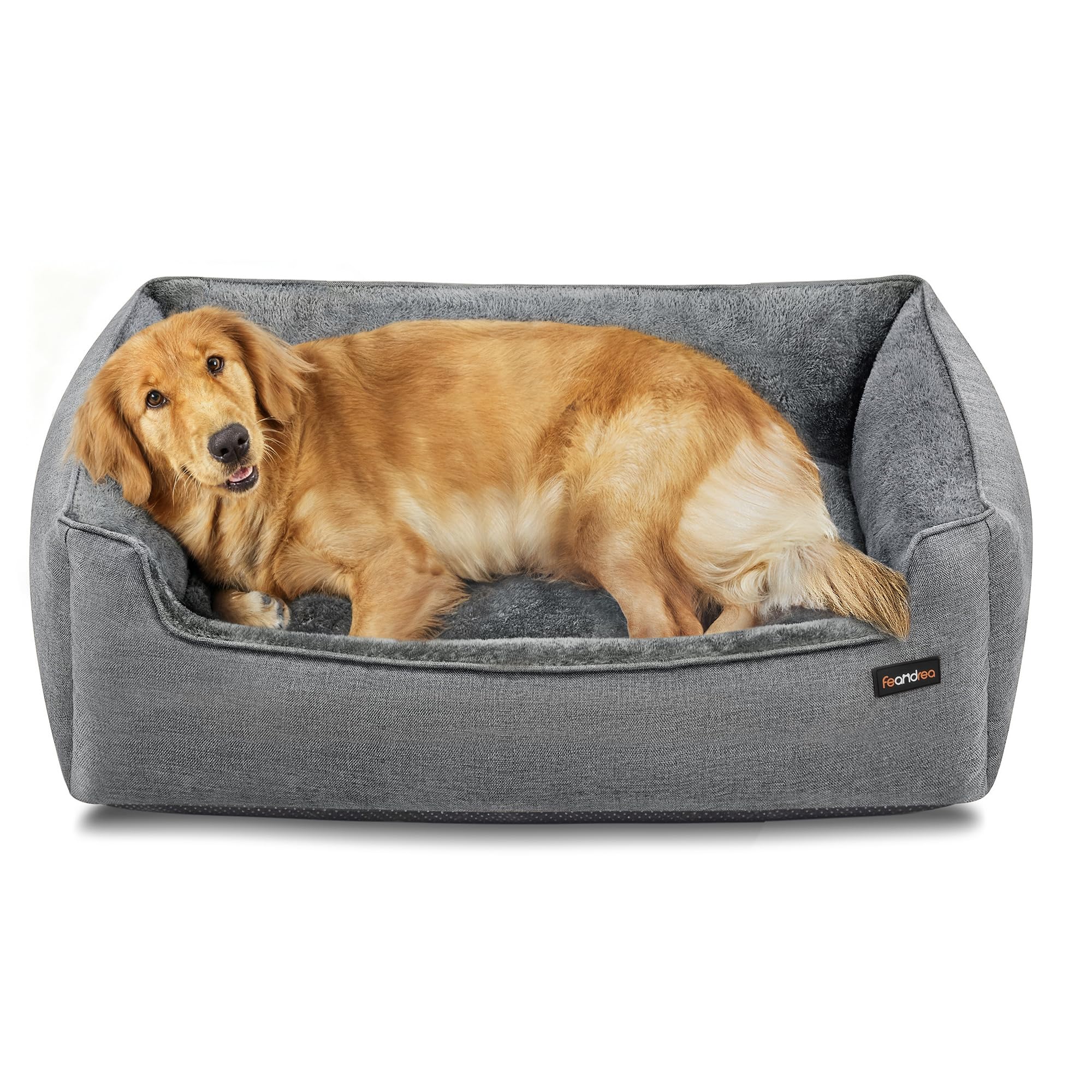 Feandrea Dog Bed, Linen-Look Pet Bed, Dog Sofa Bed with Raised Edges, Non-Slip Bottom, Removable Washable Cover, XL, for Large Dogs, 100 x 75 x 25 cm, Dove Grey PGW014GD01