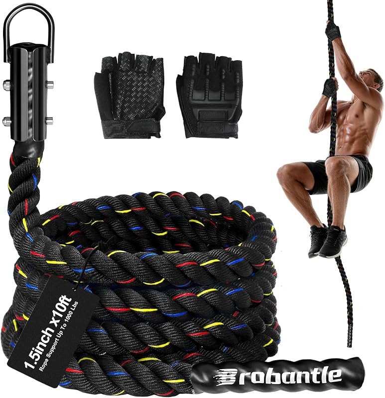 Climbing Rope Gym Workout - 1.5inch Diameter with 10FT 15FT 20FT 30FT 40FT Gym Climb Rope Heavy Duty Workout Exercise Ropes for Adults Indoor Outdoor Strength Training