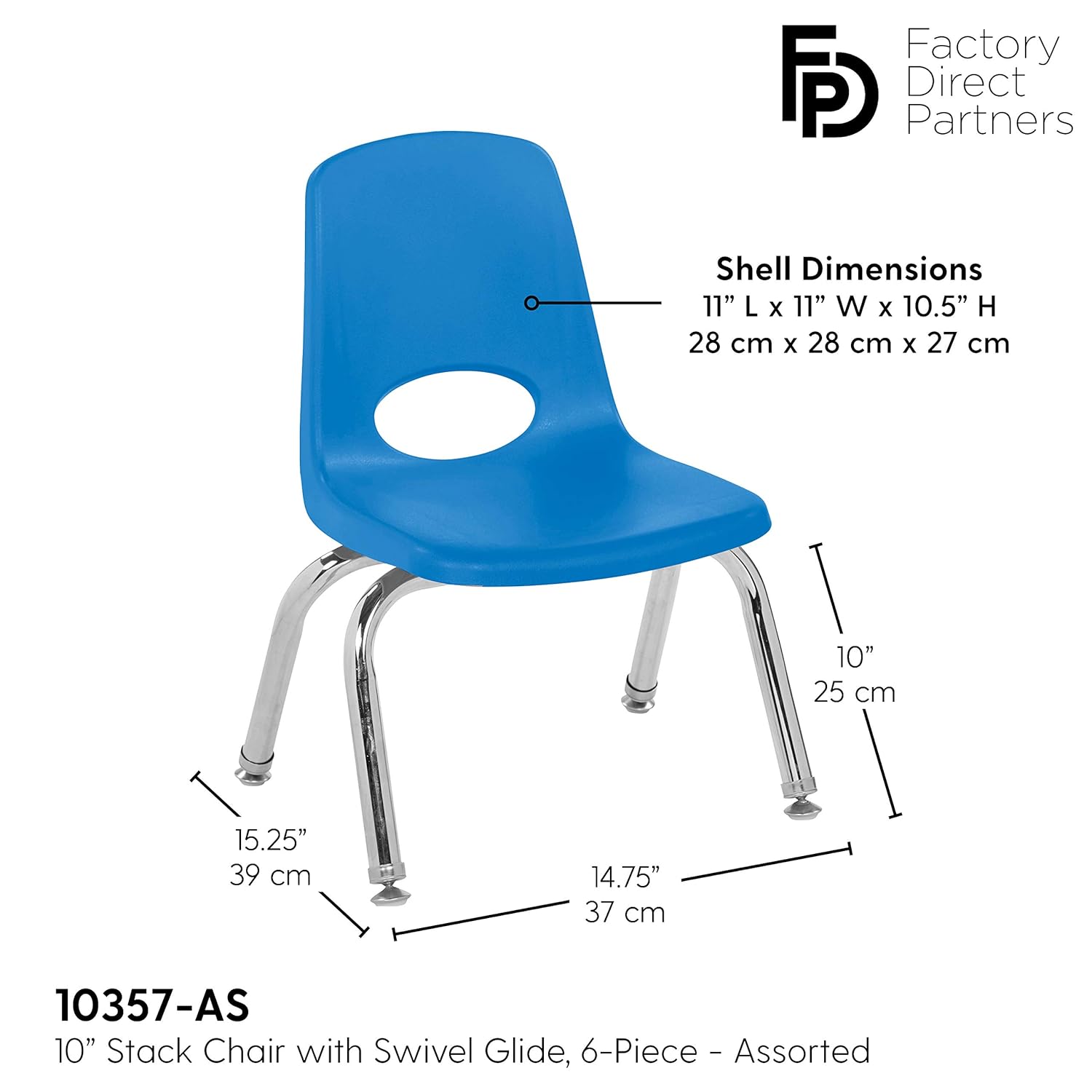 FDP 10" School Stack Chair, Stacking Student Chairs with Chromed Steel Legs and Ball Glides - Assorted Colors (6-Pack): Industrial & Scientific