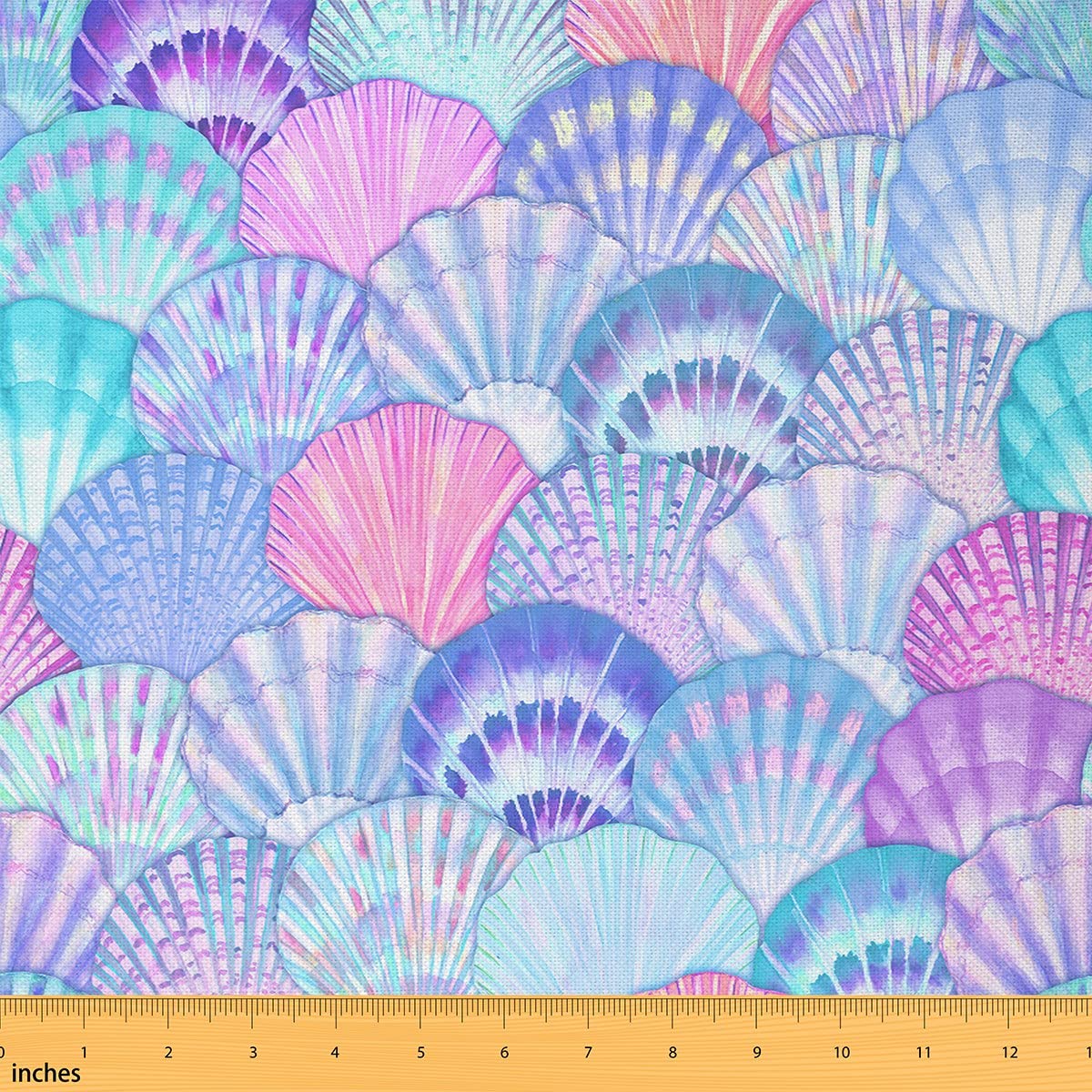 Tissu imprimé coquillages aquarelle par The Yard - Écailles de poisson rêveuses - Créature côtière côtière - Tissu à motif spirale ombré bleu violet pour tapisserie et décoration d'intérieur, 4,7 m