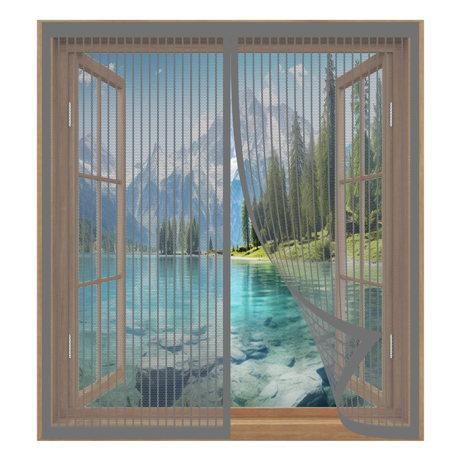 Yuanwan Grey Fly Screens For Windows Magnetic 107 X 123 Cm Easy Installation No Drilling Or Screwing Anti Mosquito Fly Curtain For Windows Nets To Keep Bugs Out,