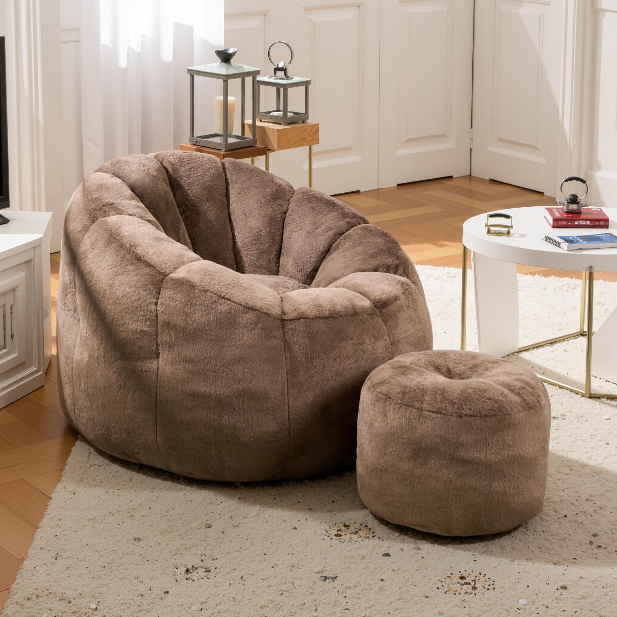 COCONINO WJ Bean Bag Chair, Bean Bag Chair with Ottoman, Stuffed Bean Bag Chairs with Filler, Big Beanbag Chairs with Filling for Living Room (Faux