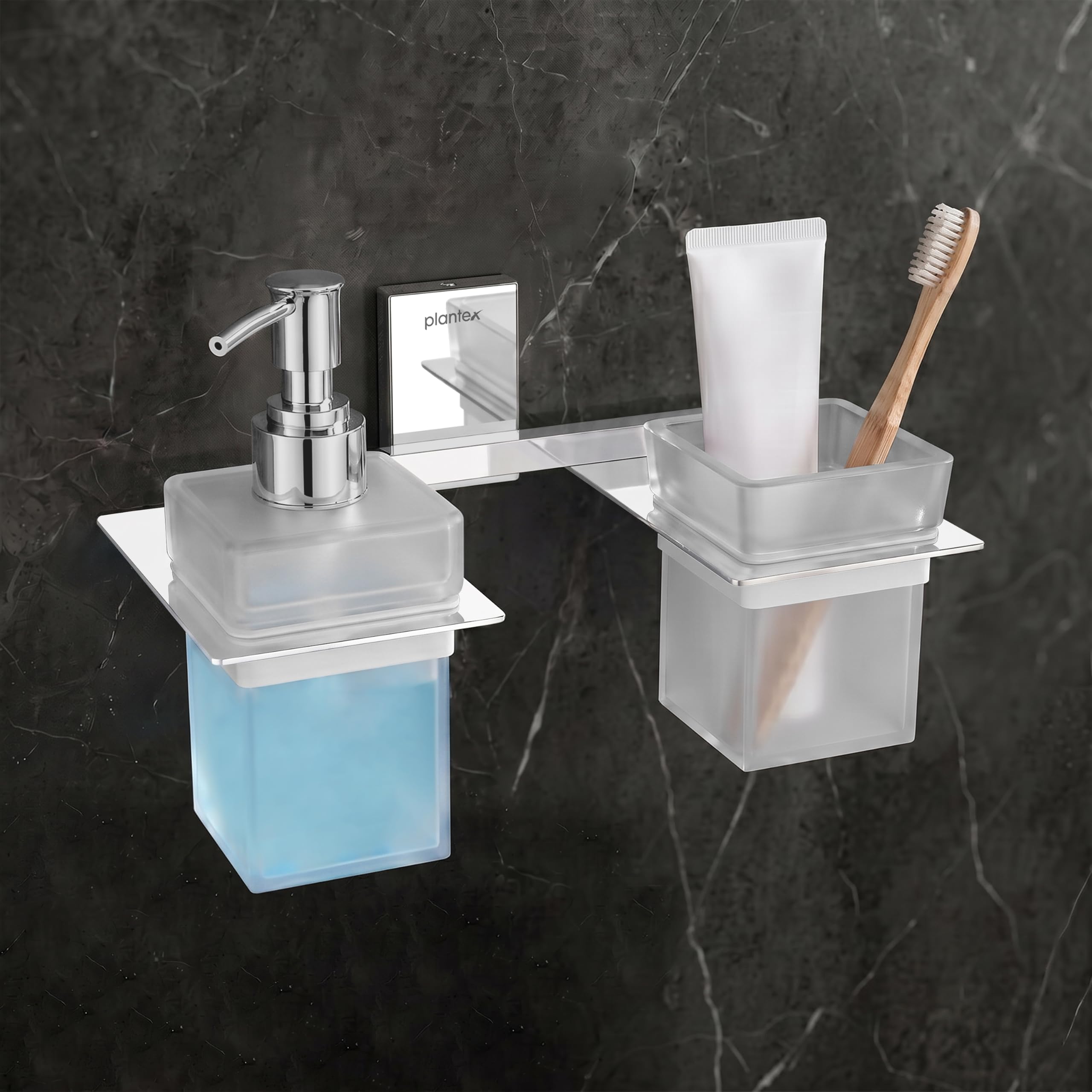 Plantex 304 Grade Stainless Steel Liquid Soap Dispenser/Tumbler Holder/Toothbrush Holder/Bathroom Accessories (Crystal - Chrome)-picture-30