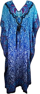 Indiatrendzs Women's Maxi Beach Kaftan Long Dressy Draw String Style Blue One Size