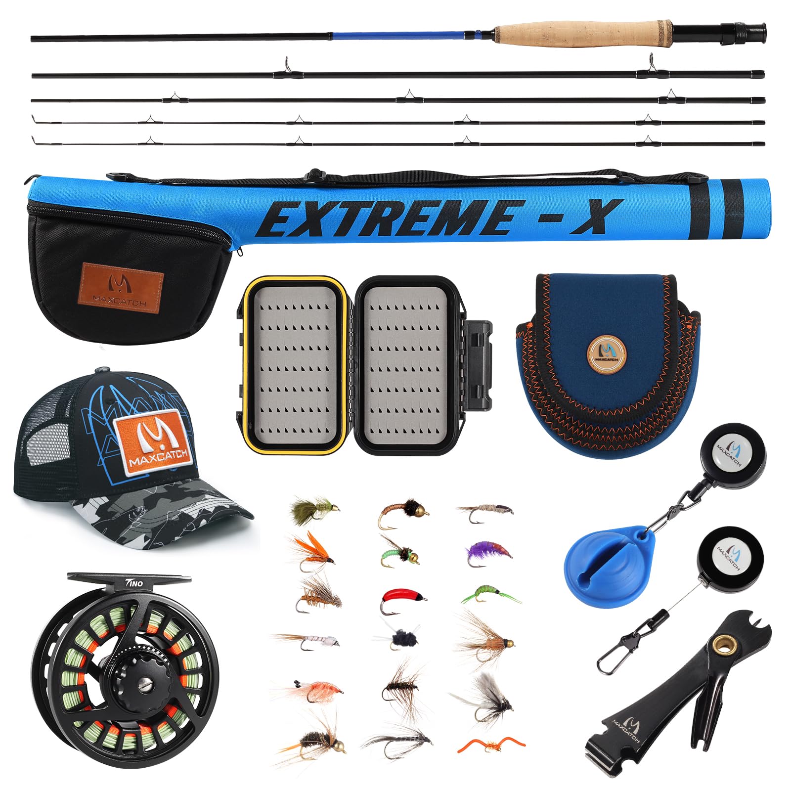MAXCATCH EXTREME-X フライフィッシングロッドとリールのコンボ、3-8WT 入門フィッシングセット (9’0” 5WTフライフィッシングセット) 81OkgJsMlDL.jpg
