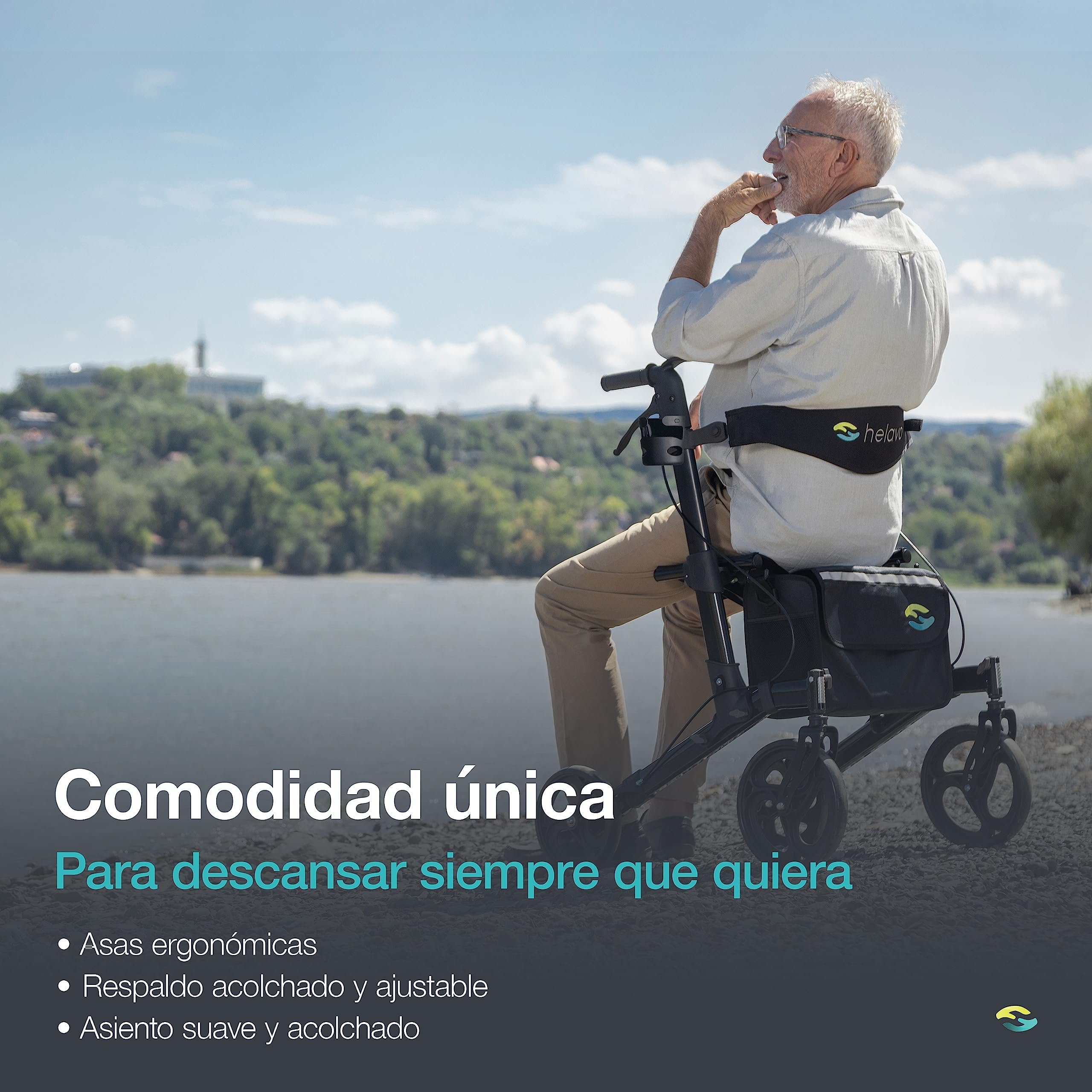 HELAVO Andador para Ancianos Plegable con asiento - Andadores de Aluminio Ajustable Individualmente - Perfecto para Casa y Fuera