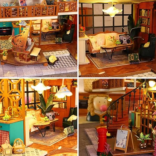 Miniatura 5 de Roroom Kit de casa de muñecas en miniatura y muebles, modelo de casa de muñecas de madera 3D con cubierta a prueba de polvo y movimiento musical,