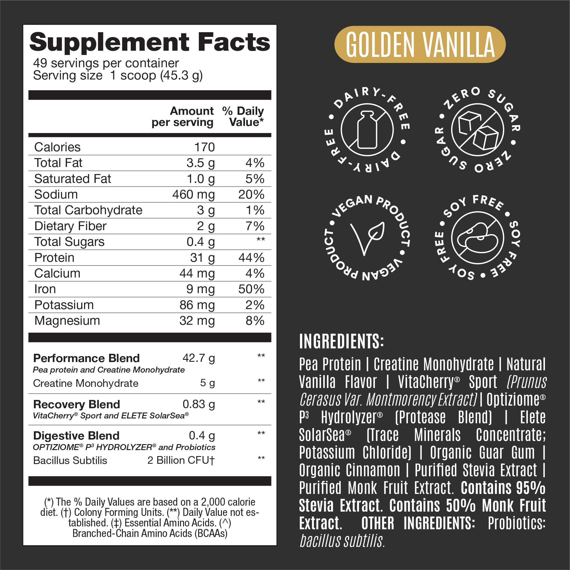 BIRDMAN Falcon Performance Vegan Protein Powder, 31g Protein, 5g Creatine, 5g BCAA, Probiotics, Electrolytes, Pre Workout, Low Carb, Sugar Free & Dairy Free, Plant Based Vanilla Protein - 49 Servings — Amazon image 4