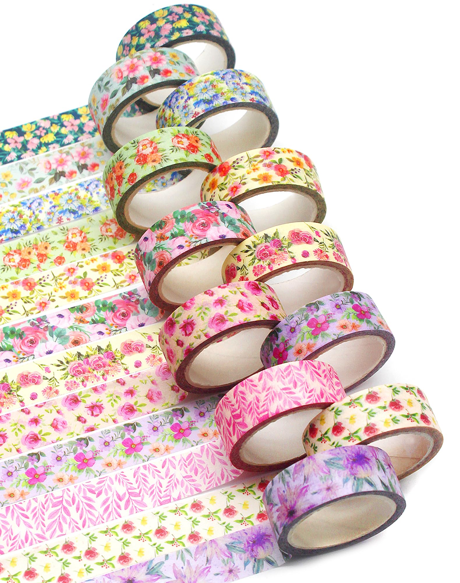 Benvo 12 Rolls Floral Washi Tape 15 mm Wide Flower Masking Tape Decorative Paper Tape for Journals, Scrapbooks,Vision Boards, Planners, Envelope DIY(