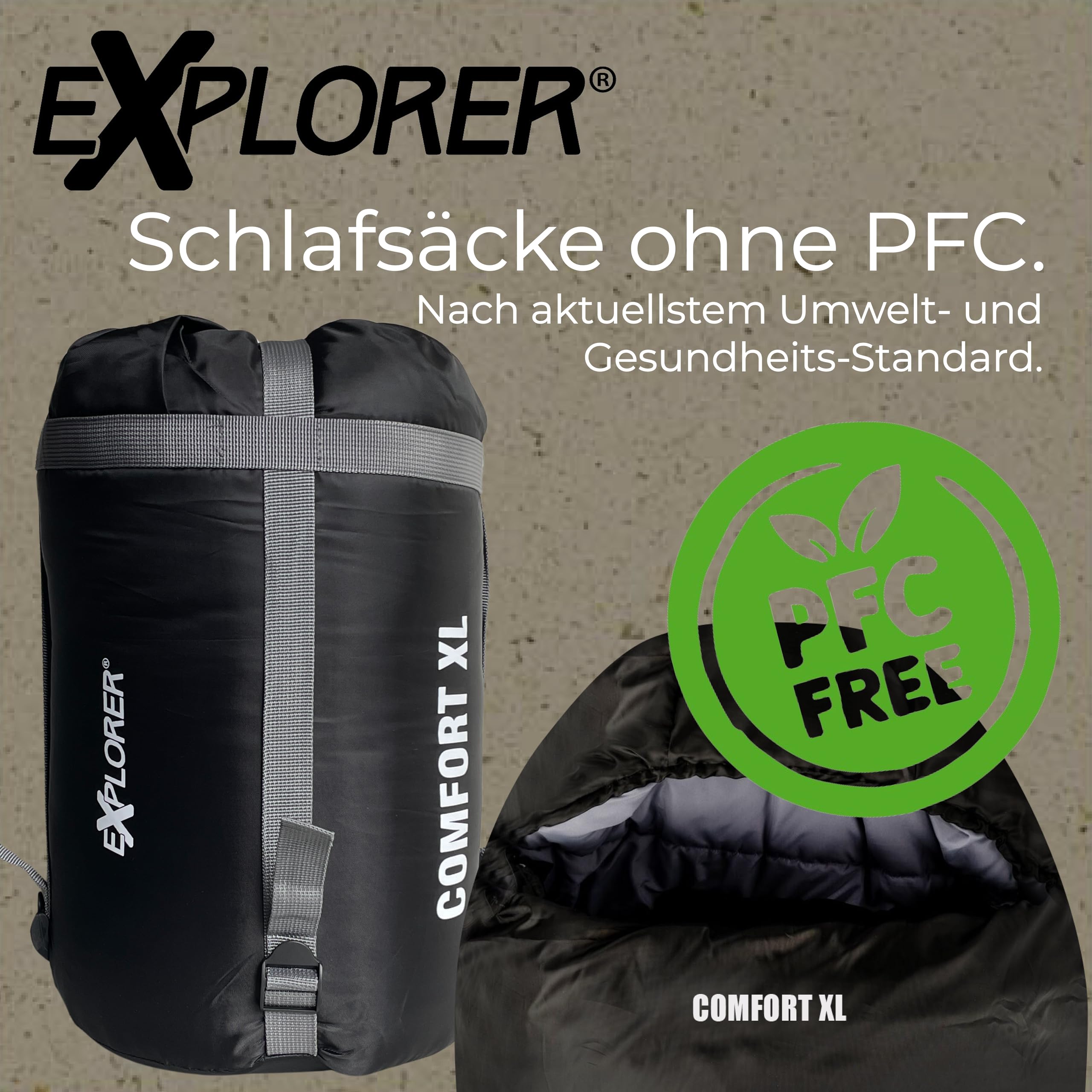 EXPLORER® Comfort XL Schlafsack -23°C -5°C [350GSM] 3-4 Jahreszeiten Winter Mumienschlafsack für Erwachsene[1900g] 230x85x70cm kombinierbar, ideal für Outdoor, Camping, Trekking und Reisen
