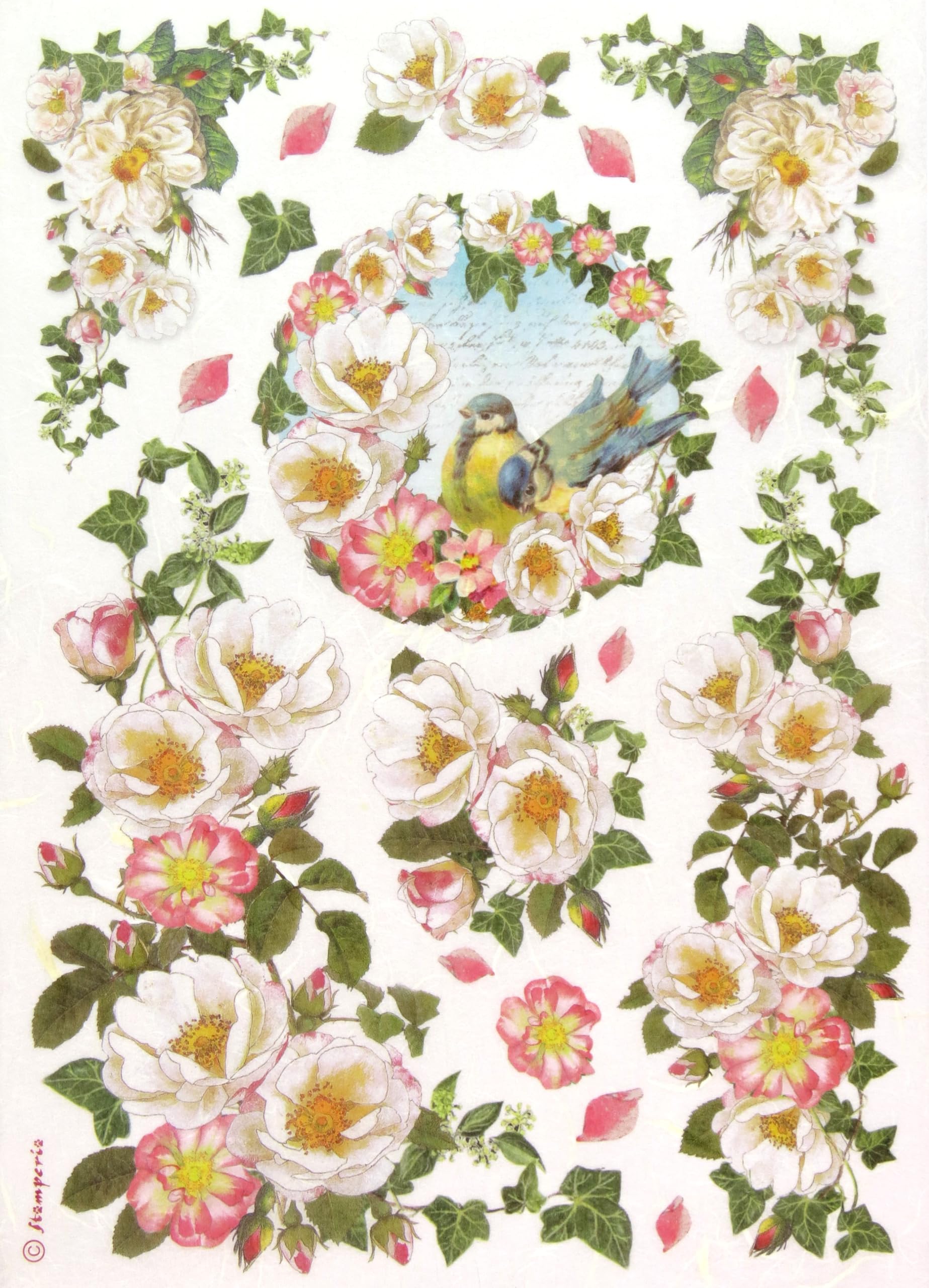 Stamperia Various Rice Paper For Decoupage A4 - Floral Bird Design