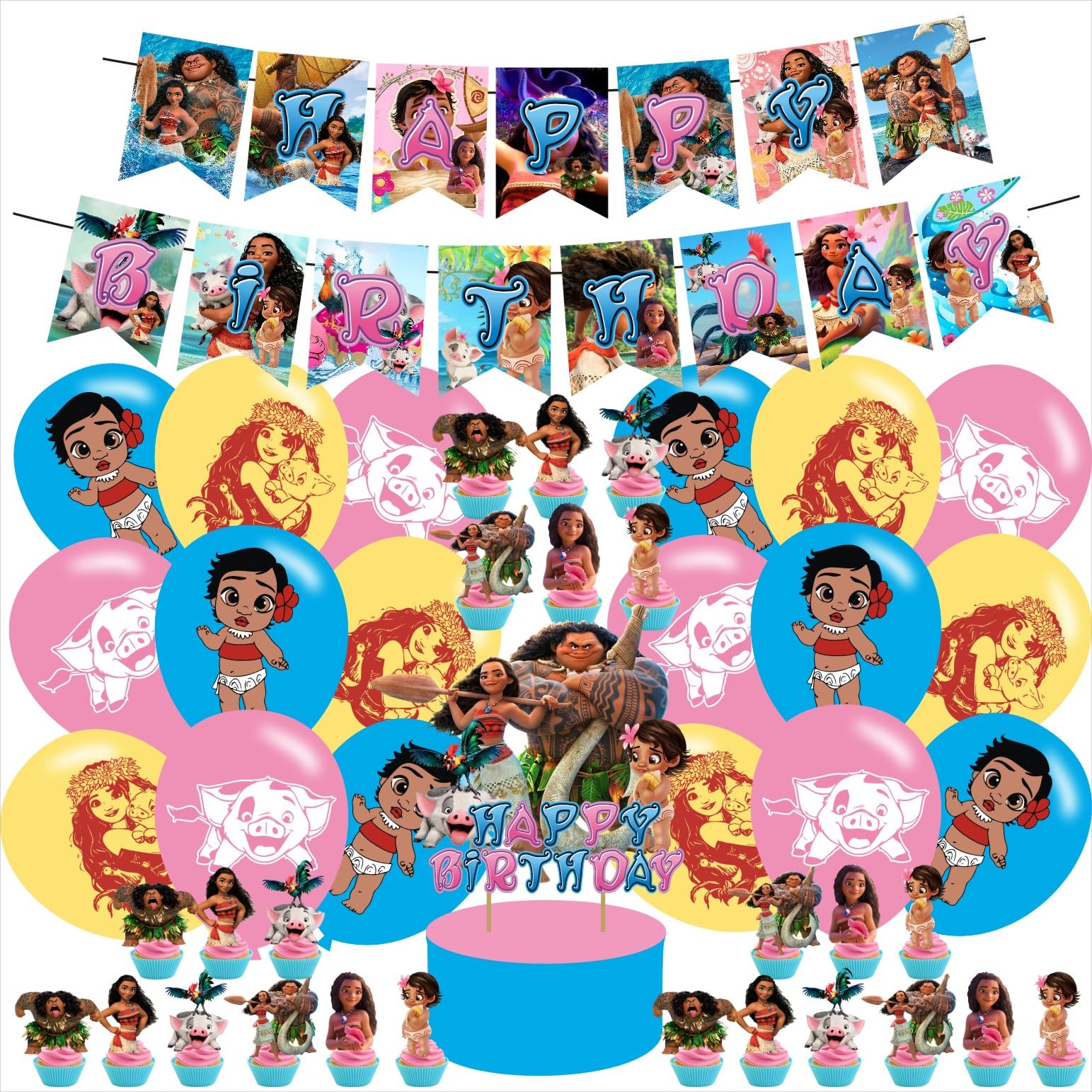 Ocean Princess Theme Birthday Party Decorations,Princess Ocean Party Supply Set for Kids with Happy Birthday Banner, 24 Cupcake Toppers,18 Balloons